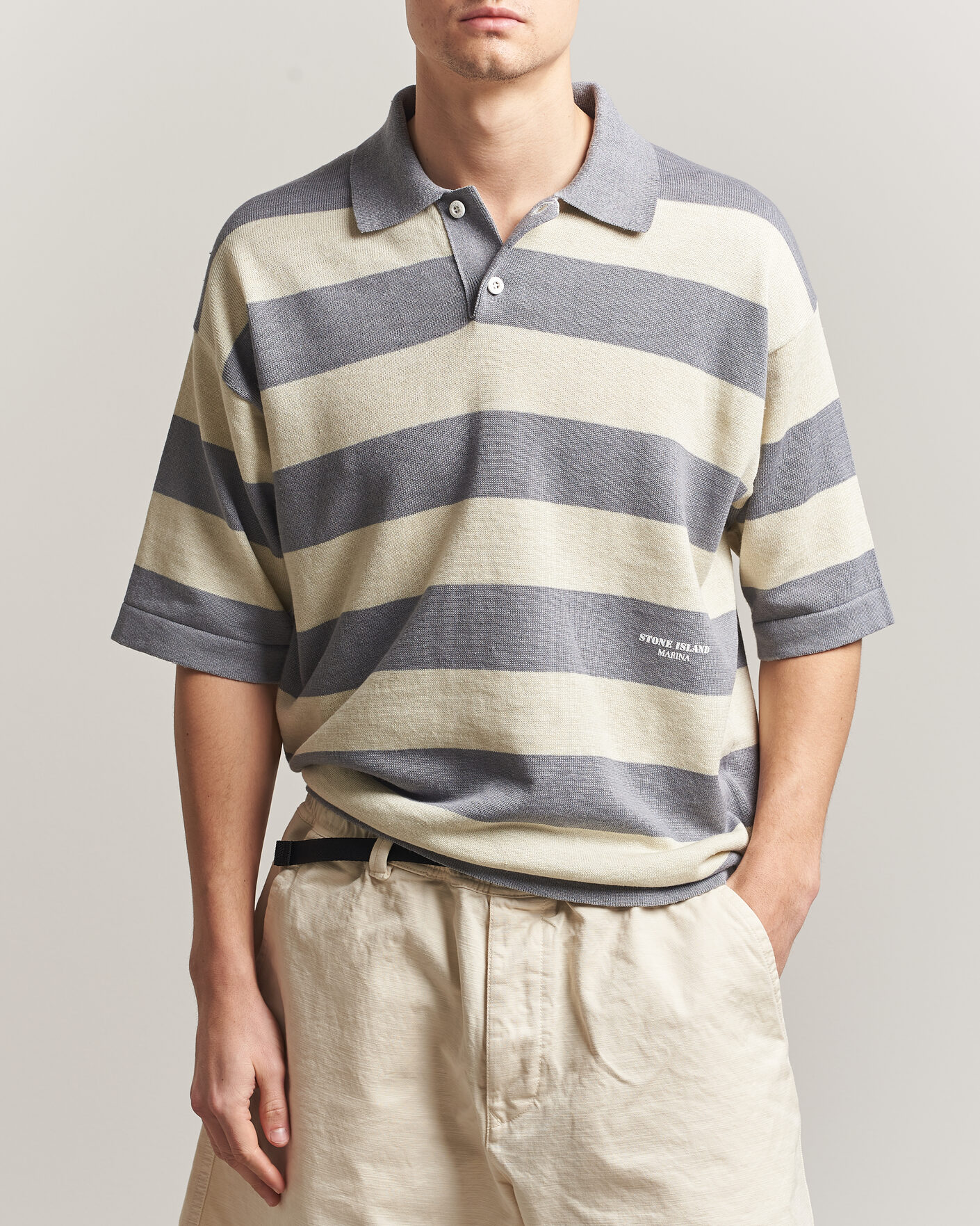 Herre | Polotrøjer | Stone Island | Marina Knitted  Cotton/Linen Polo Ivory Melange