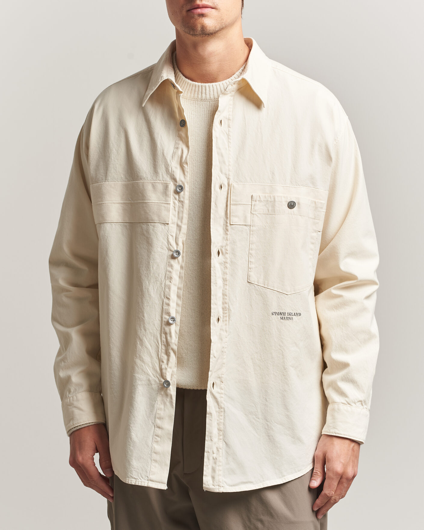 Herre | Skjorter | Stone Island | Marina Cotton Panama Weave Overshirt Ivory