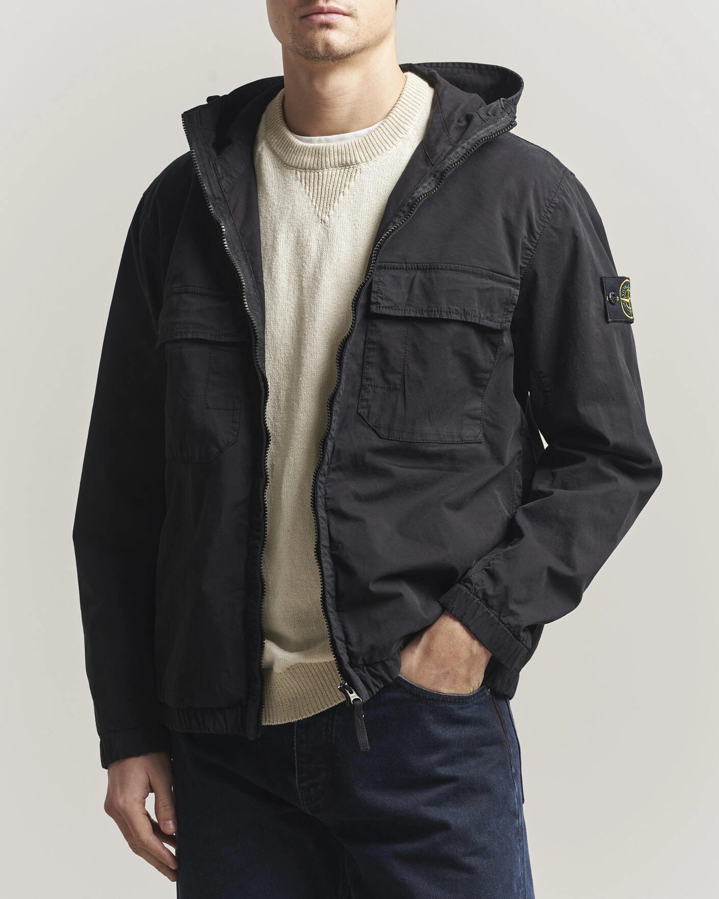 Herre | Jakker | Stone Island | Stretch Cotton Twill Hood Jacket Black
