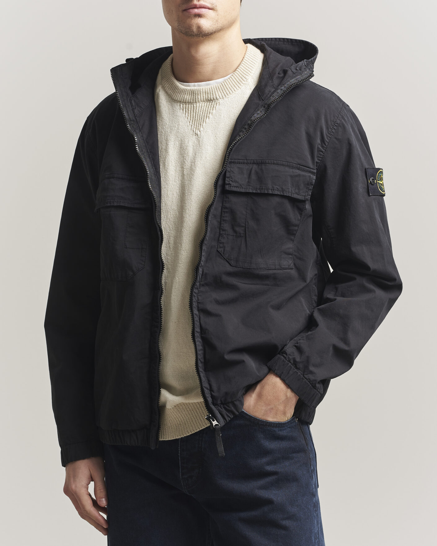 Herre | Jakker | Stone Island | Stretch Cotton Twill Hood Jacket Black