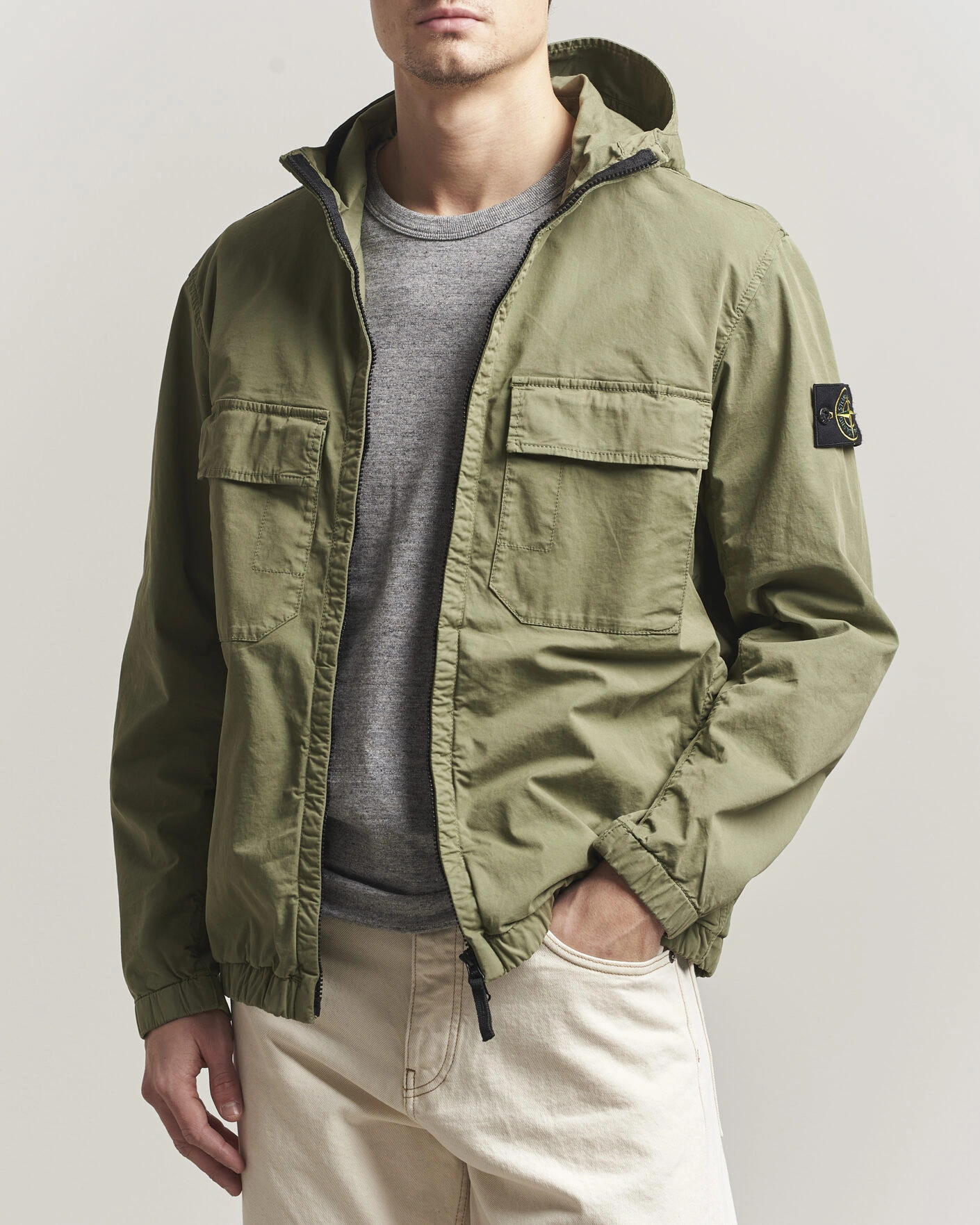 Herre | Jakker | Stone Island | Stretch Cotton Twill Hood Jacket Military Green