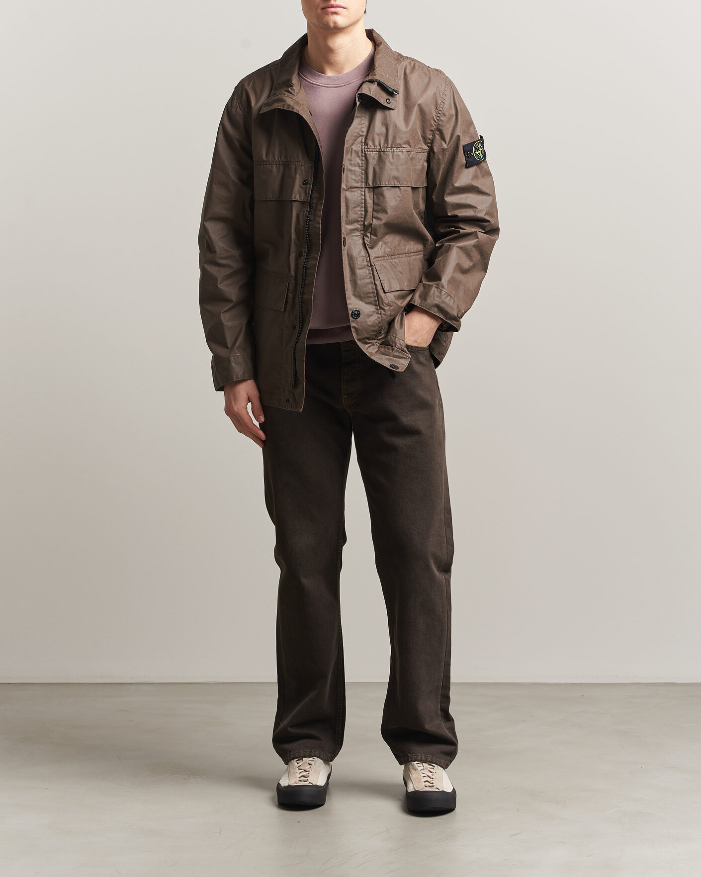 Herre | Jakker | Stone Island | Waxed Pigment Cotton Tela Field Jacket Umber