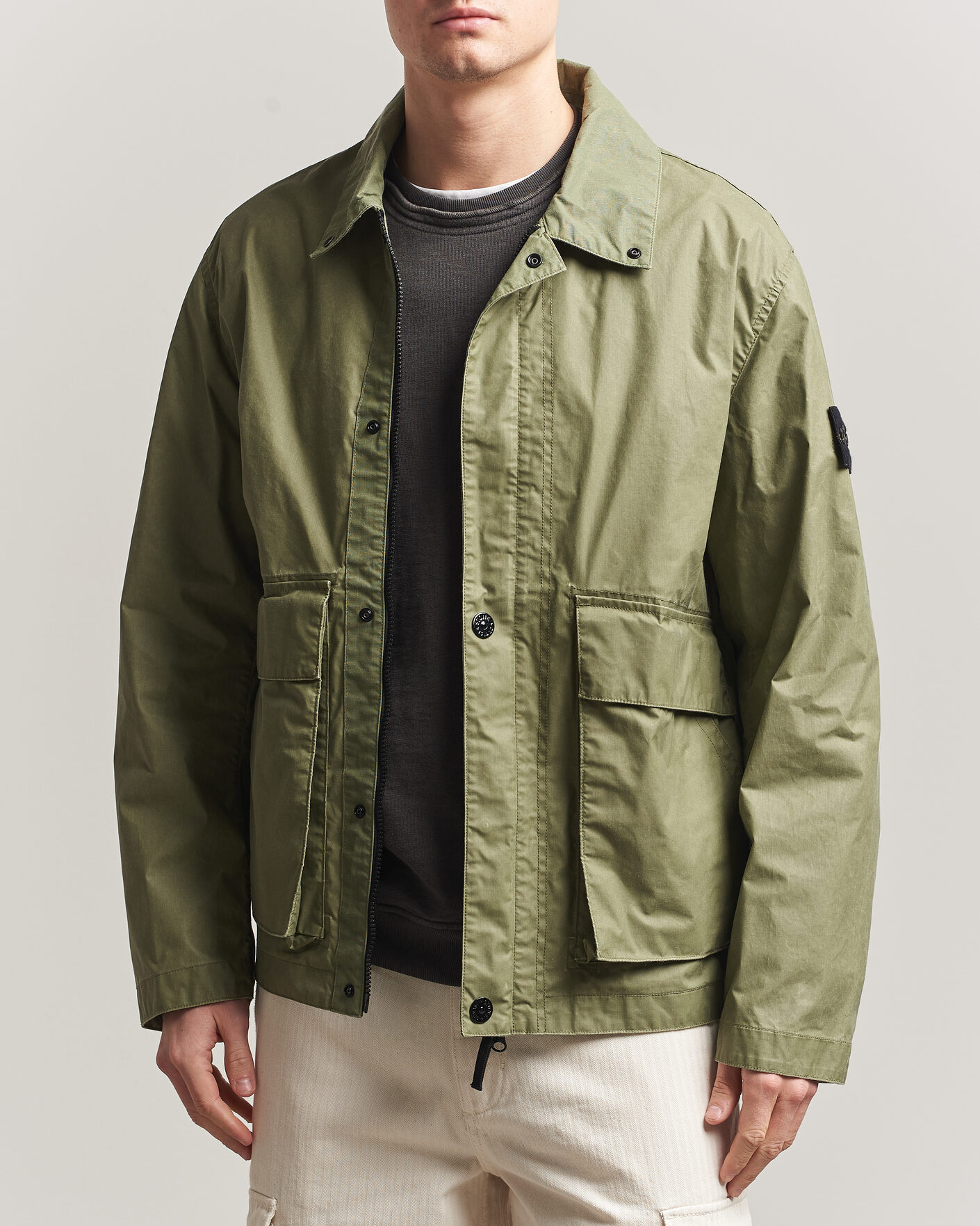 Herre | Jakker | Stone Island | Waxed Pigment Cotton Tela Coach Jacket Military Green