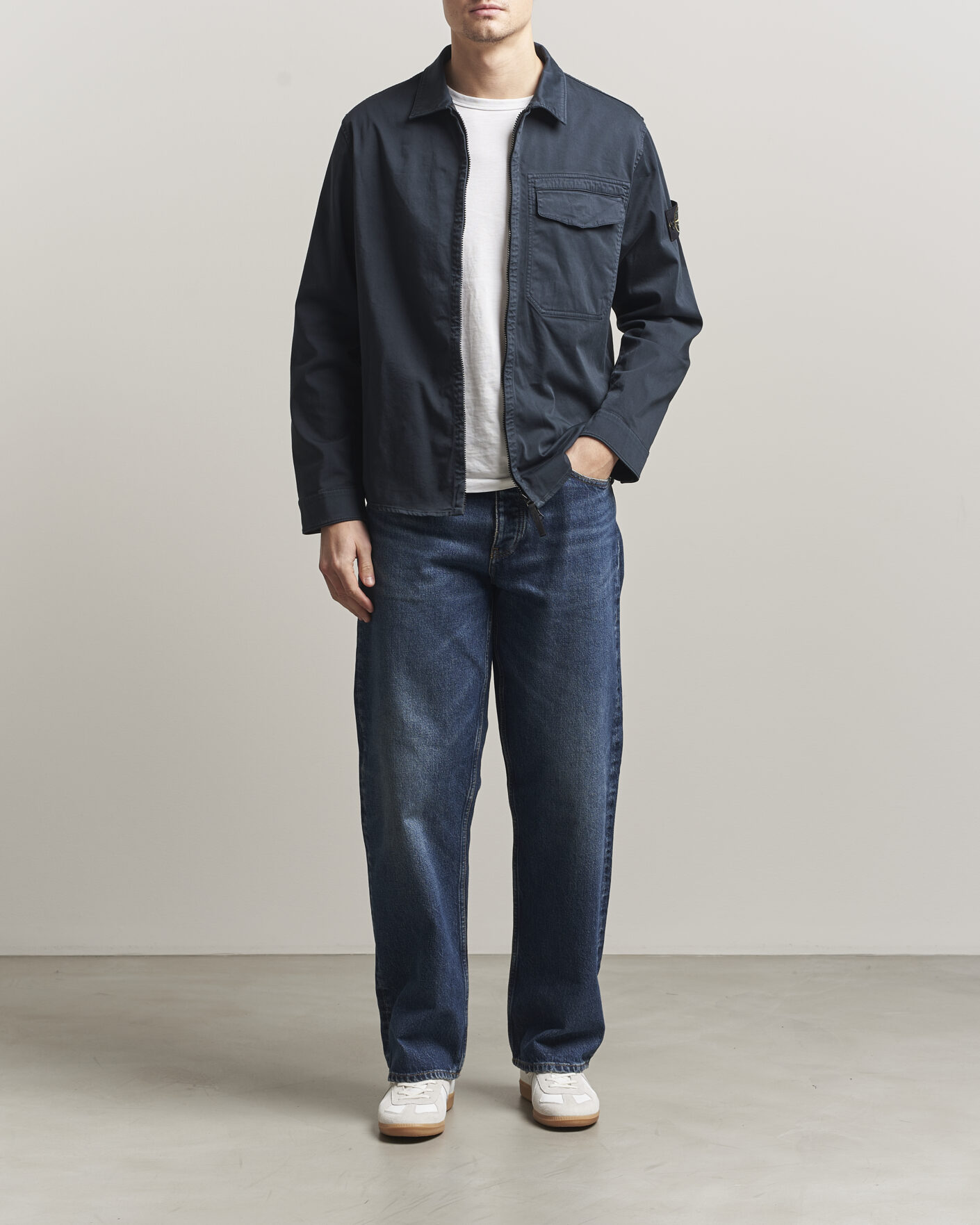 Herre | Skjorter | Stone Island | Cotton Stretch Zip Overshirt Navy