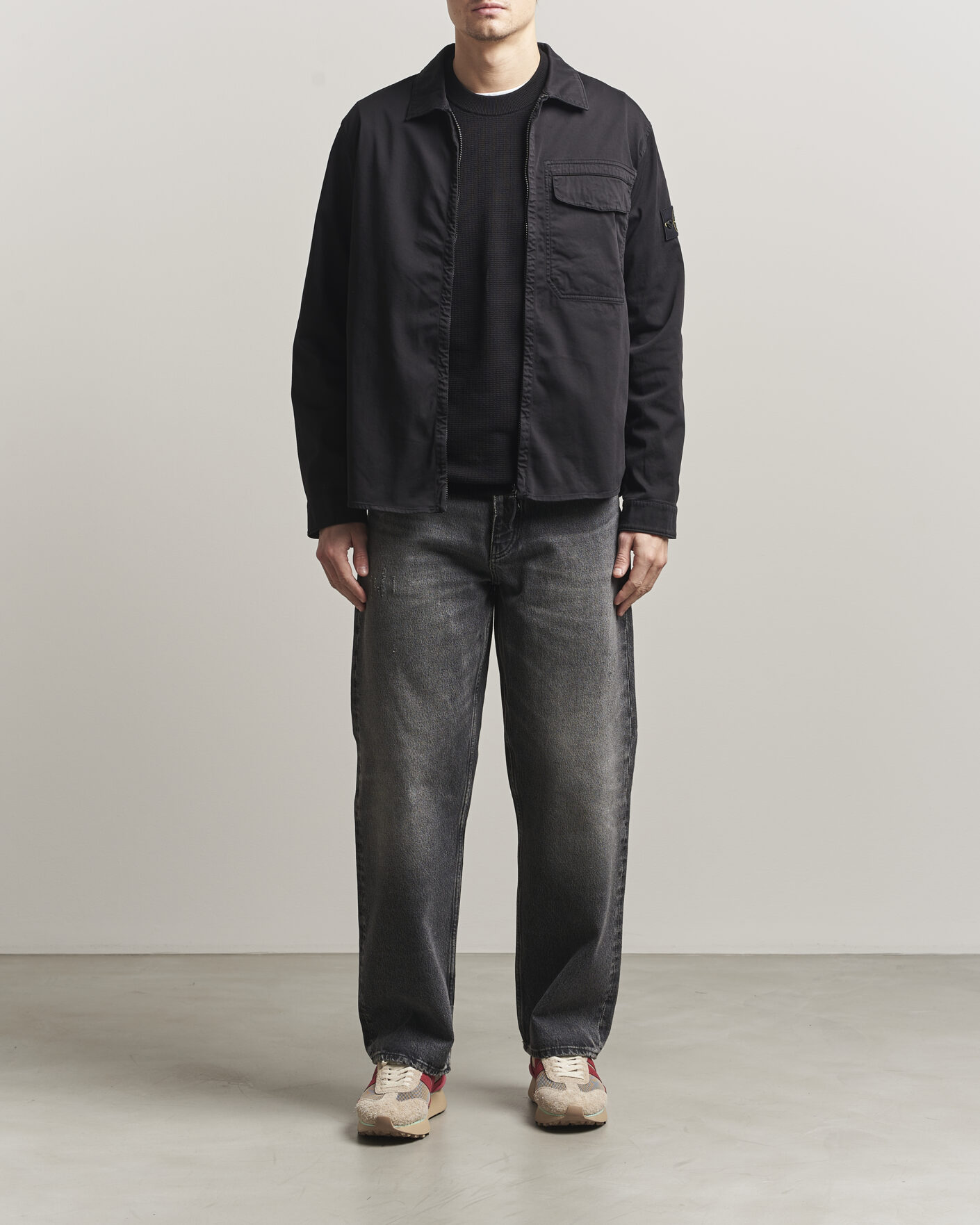 Herre | Skjorter | Stone Island | Cotton Stretch Zip Overshirt Black