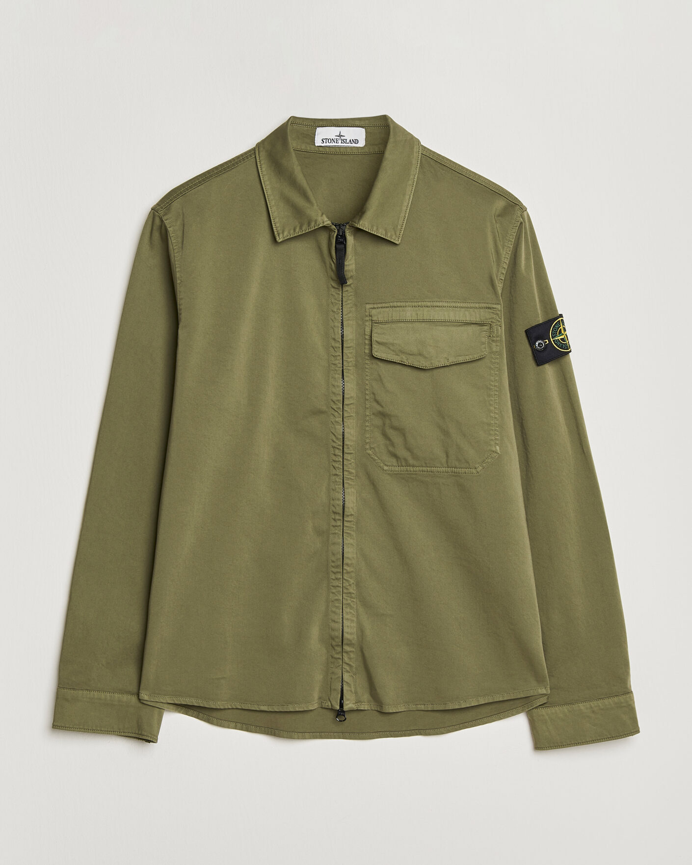Herre | Skjorter | Stone Island | Cotton Stretch Zip Overshirt Military Green
