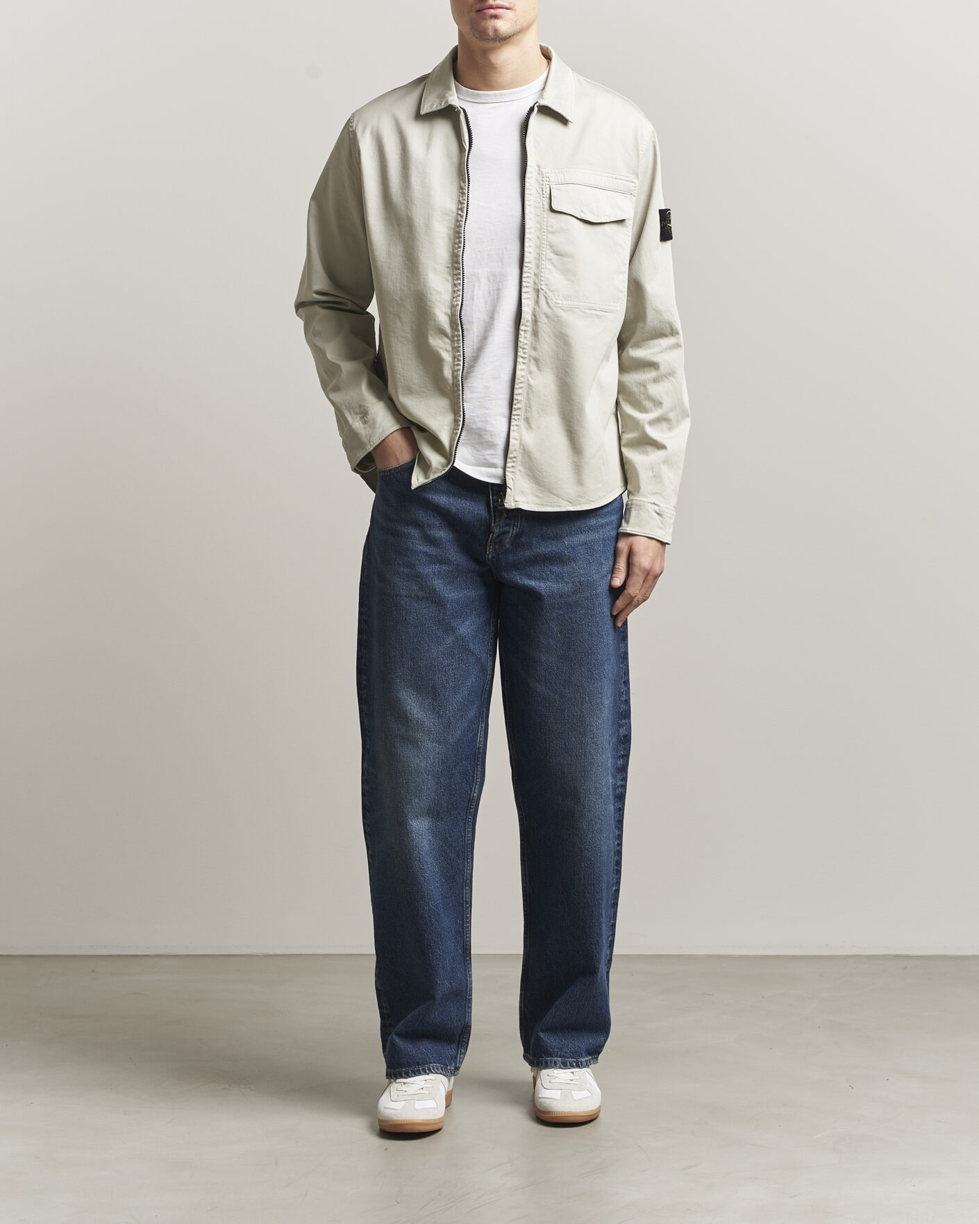 Herre | Skjorter | Stone Island | Cotton Stretch Zip Overshirt Pearl Grey