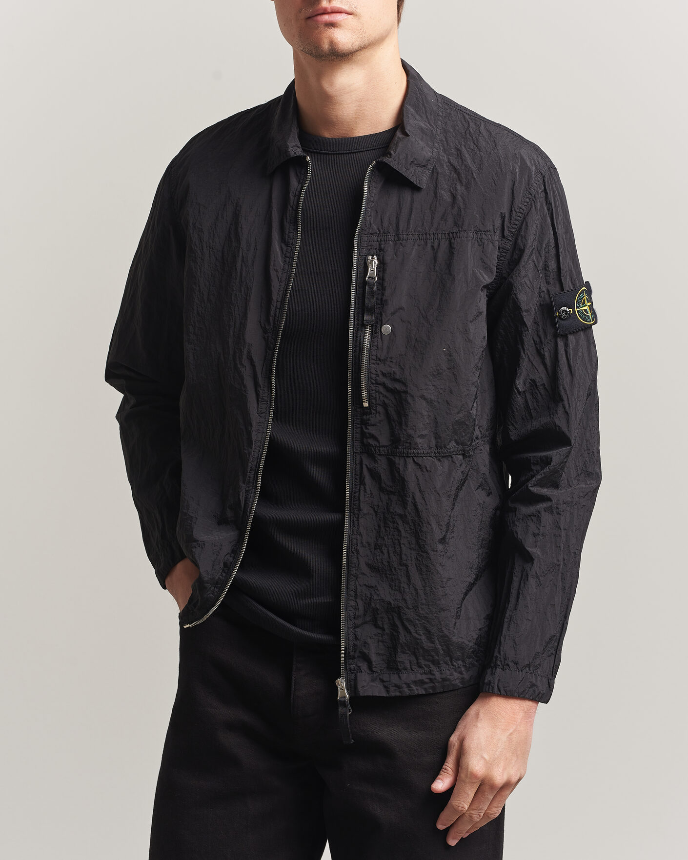Herre | Skjorter | Stone Island | Nylon Metal Zip Overshirt Black