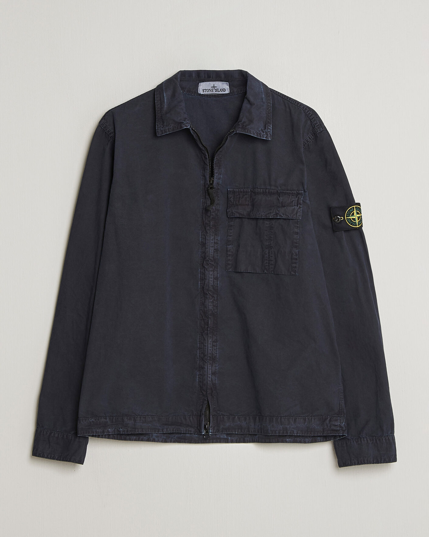 Herre | Skjorter | Stone Island | Brushed Cotton Canvas Zip Overshirt Navy