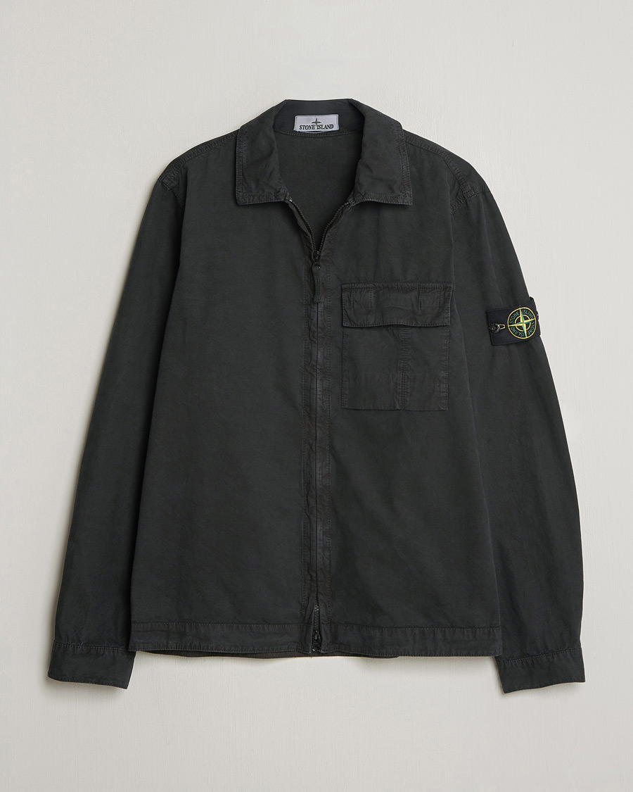 Herre | Skjorter | Stone Island | Brushed Cotton Canvas Zip Overshirt Black