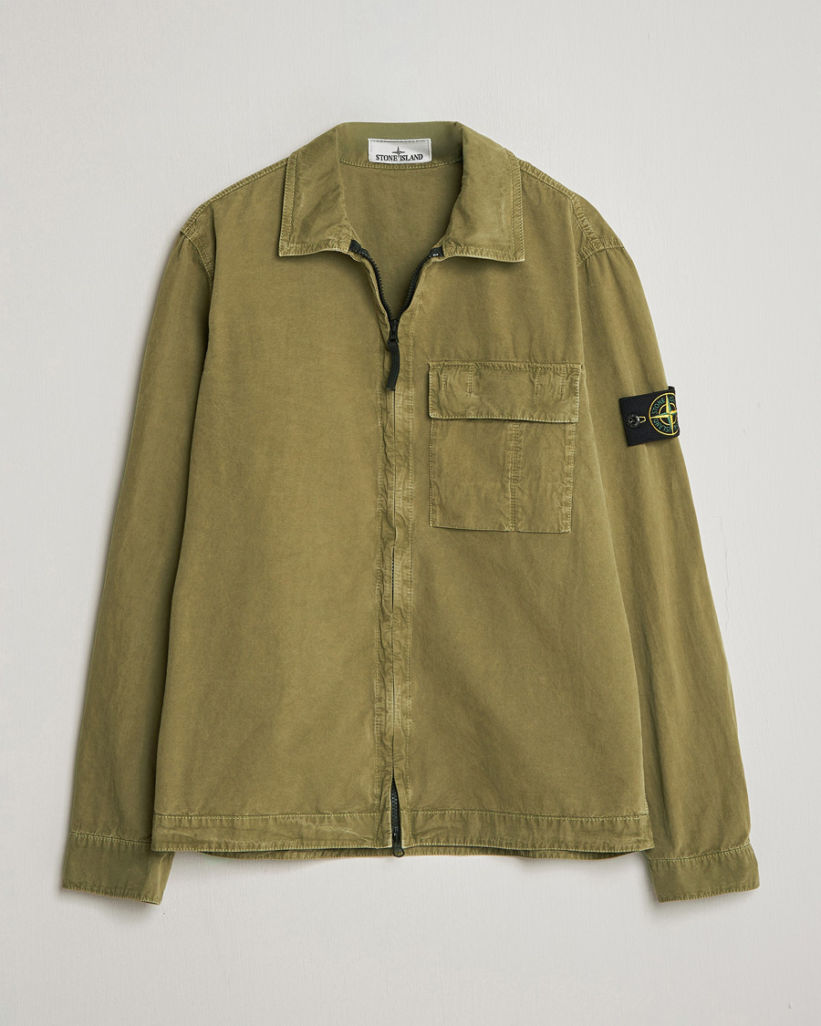 Herre | Skjorter | Stone Island | Brushed Cotton Canvas Zip Overshirt Military Green