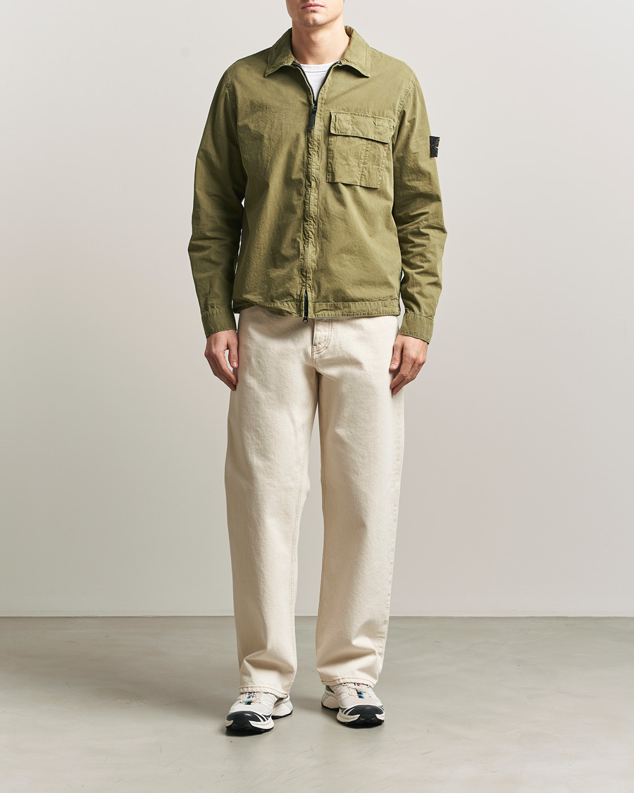 Herre | Skjorter | Stone Island | Brushed Cotton Canvas Zip Overshirt Military Green
