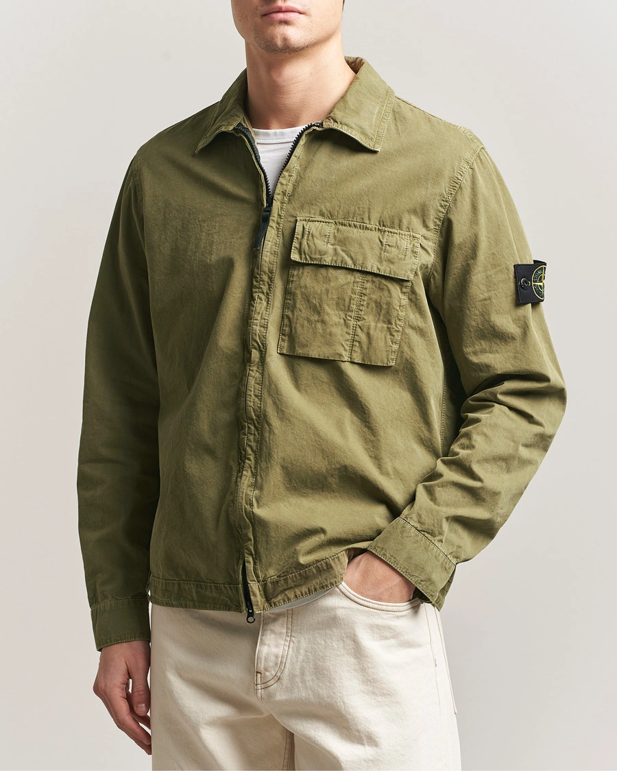Herre | Skjorter | Stone Island | Brushed Cotton Canvas Zip Overshirt Military Green