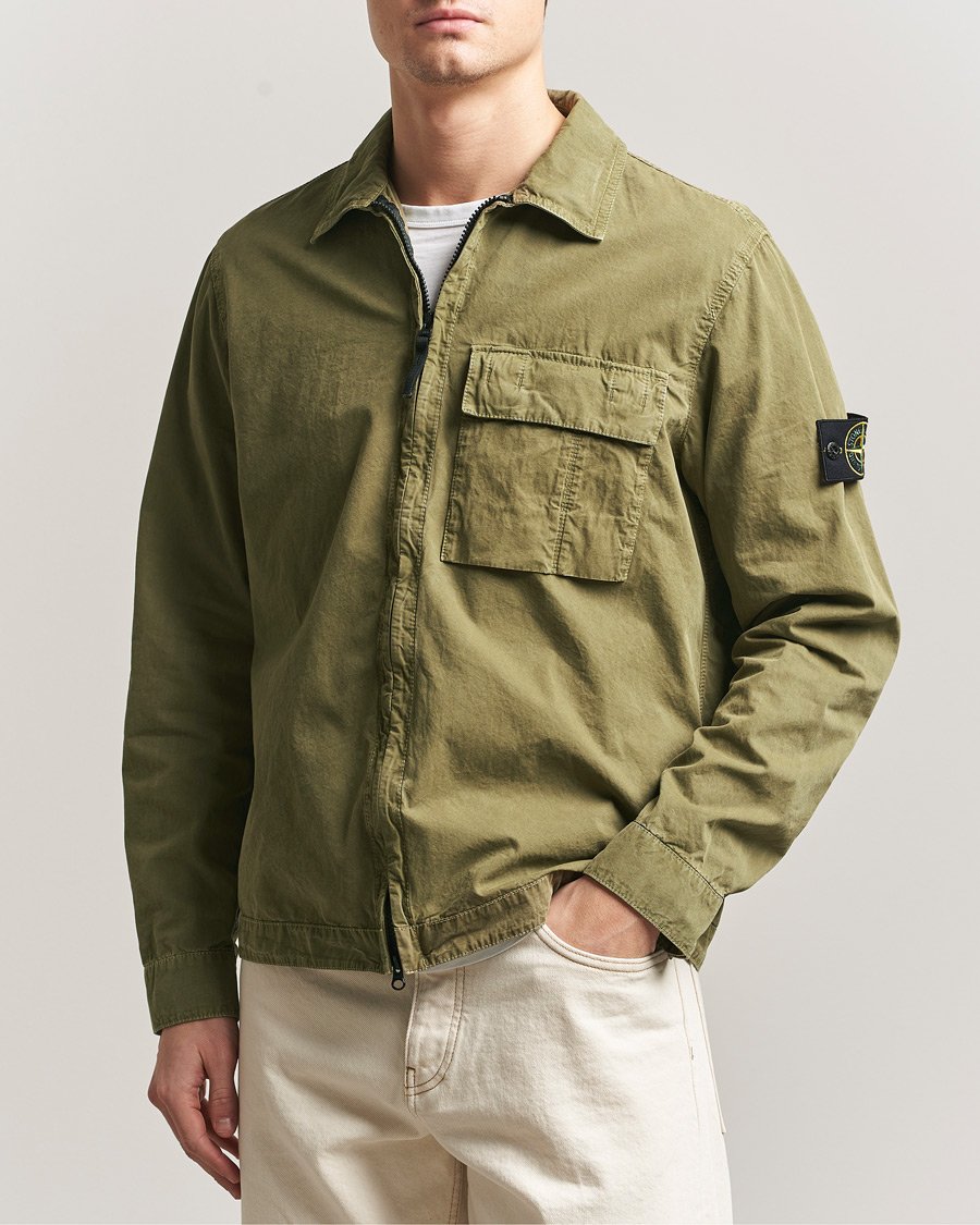 Herre | Skjorter | Stone Island | Brushed Cotton Canvas Zip Overshirt Military Green