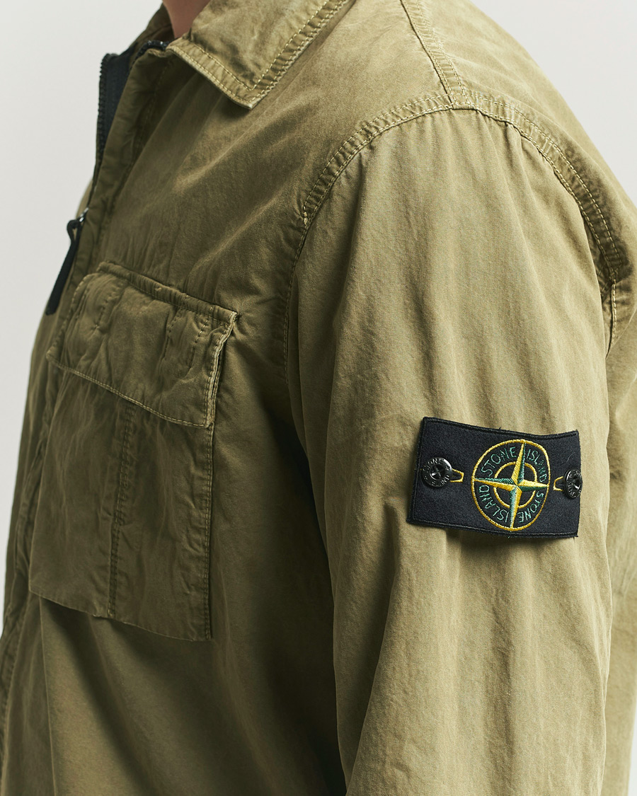 Herre | Skjorter | Stone Island | Brushed Cotton Canvas Zip Overshirt Military Green