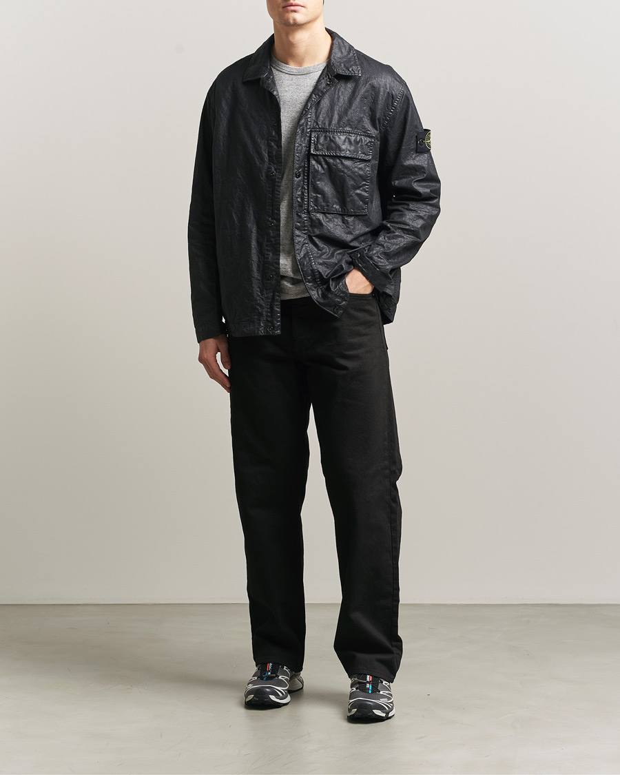 Herre | Skjorter | Stone Island | Garment Dyed Nylon Zip Overshirt Black