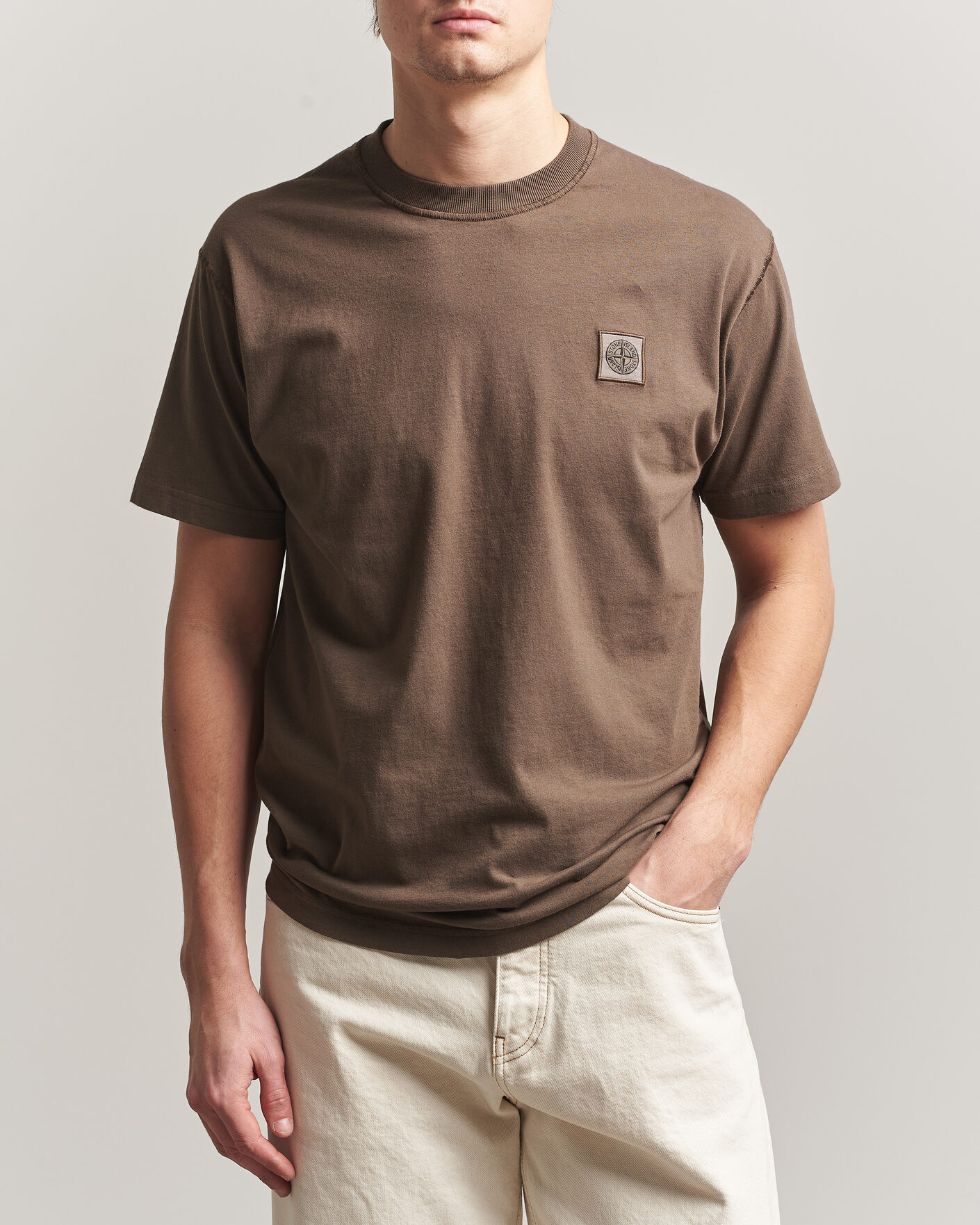 Herre | T-Shirts | Stone Island | Organic Cotton Fissato Effect T-Shirt Umber