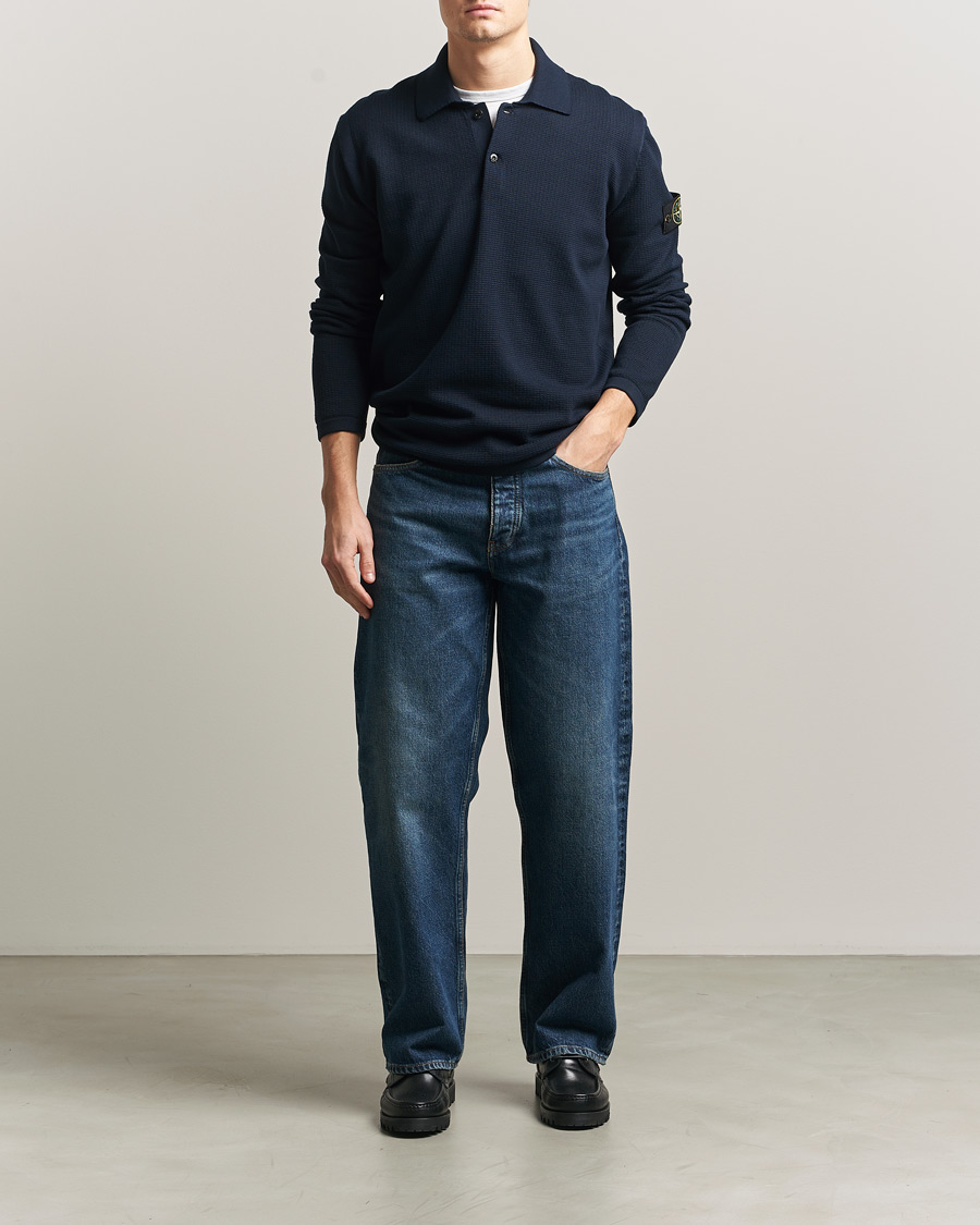 Herre | Trøjer | Stone Island | Micro Stitch Knitted Cotton Polo Navy