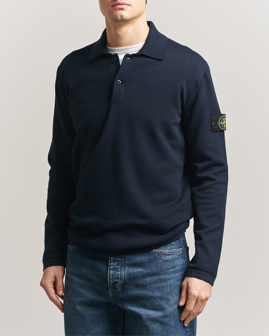Herre | Trøjer | Stone Island | Micro Stitch Knitted Cotton Polo Navy