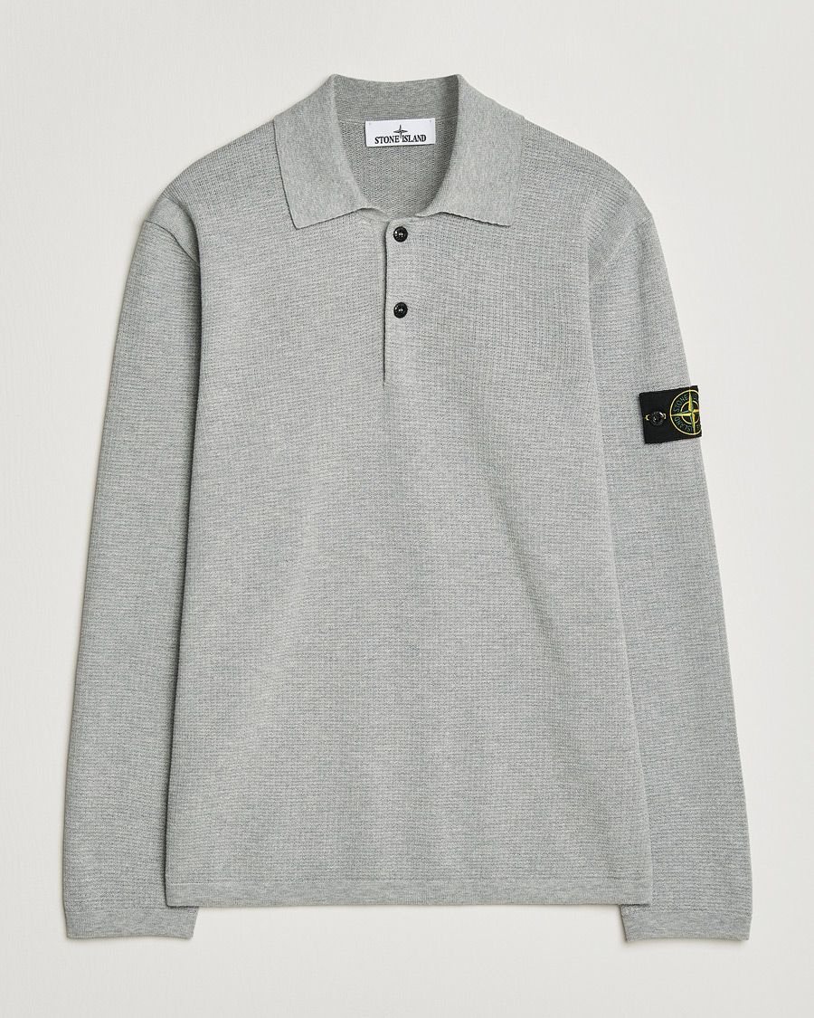 Herre | Trøjer | Stone Island | Micro Stitch Knitted Cotton Polo Melange Pearl Grey