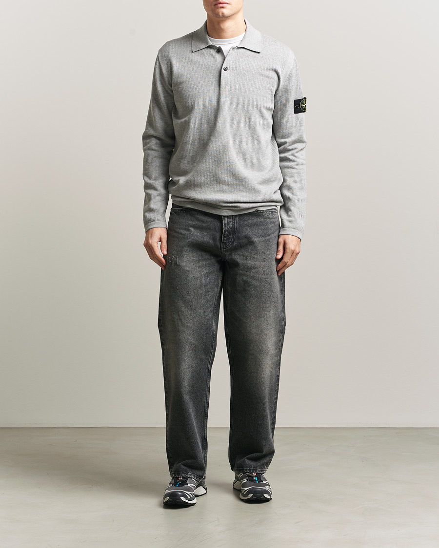 Herre | Trøjer | Stone Island | Micro Stitch Knitted Cotton Polo Melange Pearl Grey