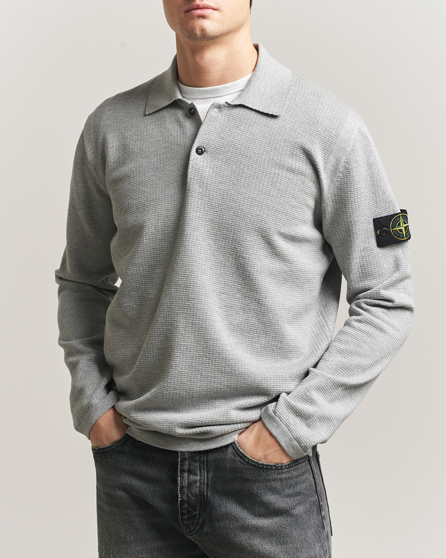 Herre | Trøjer | Stone Island | Micro Stitch Knitted Cotton Polo Melange Pearl Grey