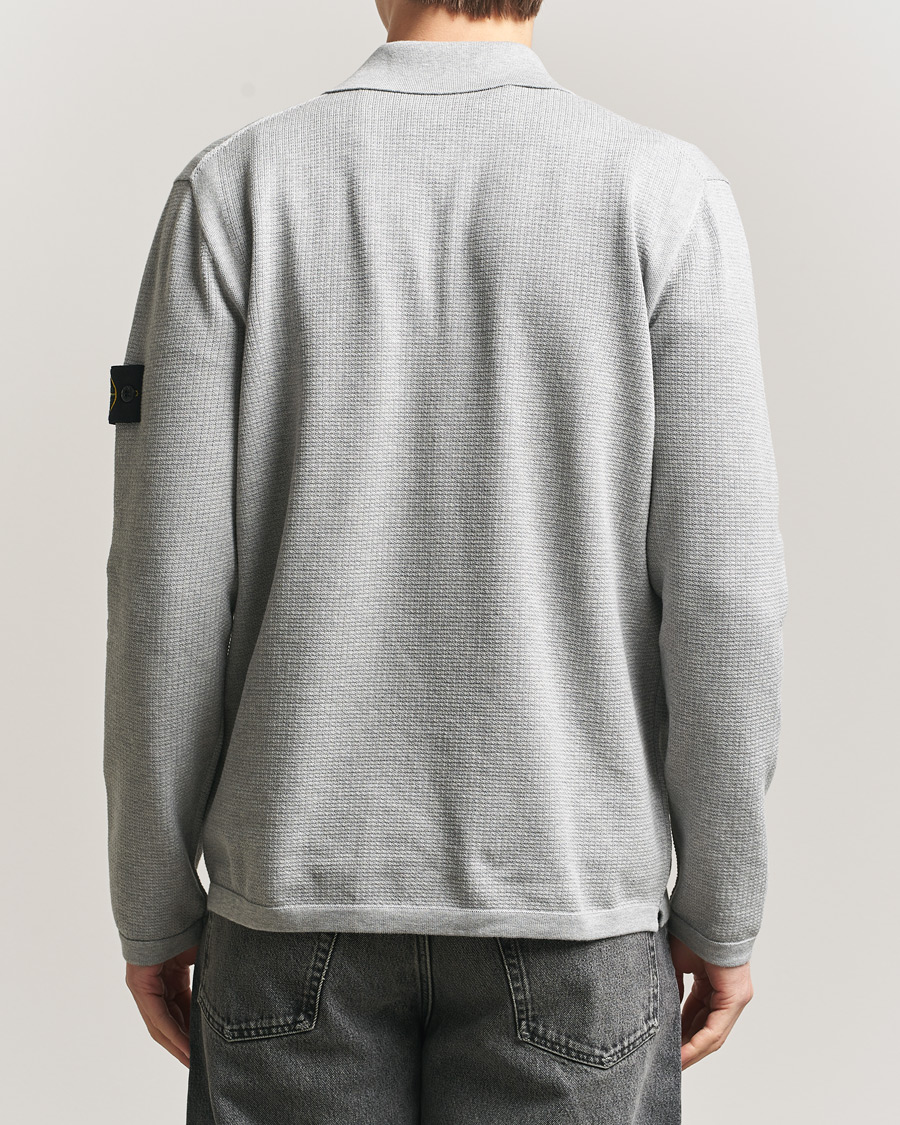 Herre | Trøjer | Stone Island | Micro Stitch Knitted Cotton Polo Melange Pearl Grey