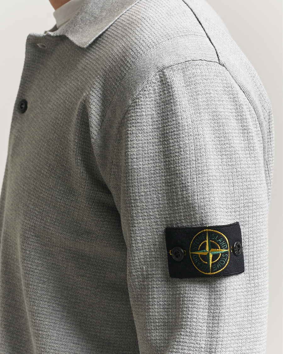 Herre | Trøjer | Stone Island | Micro Stitch Knitted Cotton Polo Melange Pearl Grey