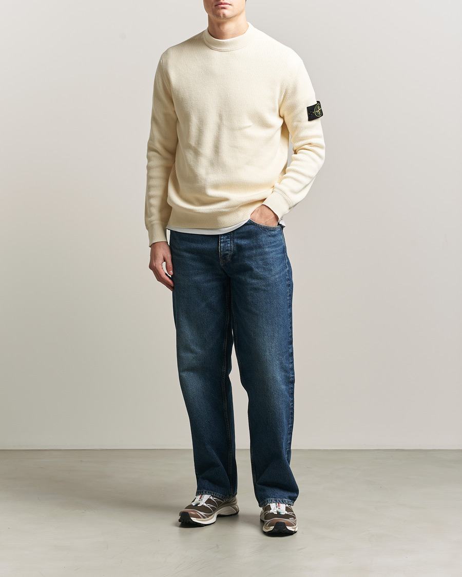 Herre | Trøjer | Stone Island | Ribbed Soft Organic Cotton Crewneck Ivory