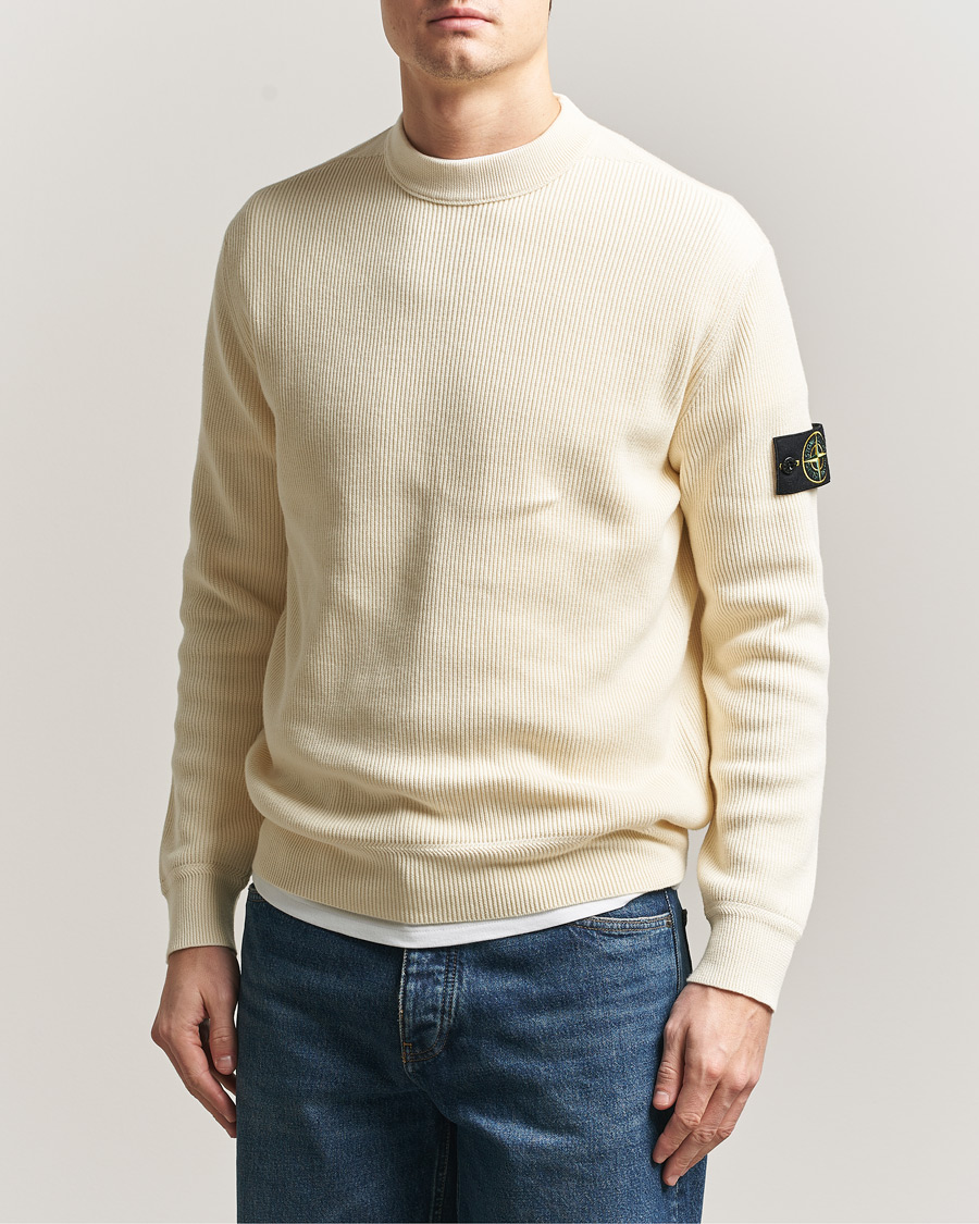 Herre | Trøjer | Stone Island | Ribbed Soft Organic Cotton Crewneck Ivory