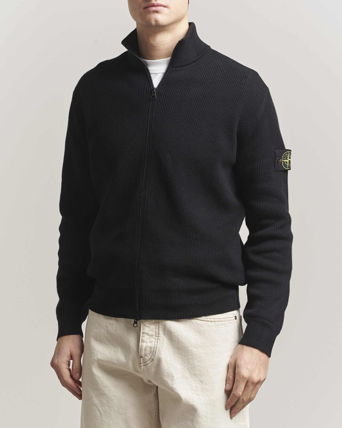 Herre | Trøjer | Stone Island | Ribbed Soft Organic Cotton Full Zip Black