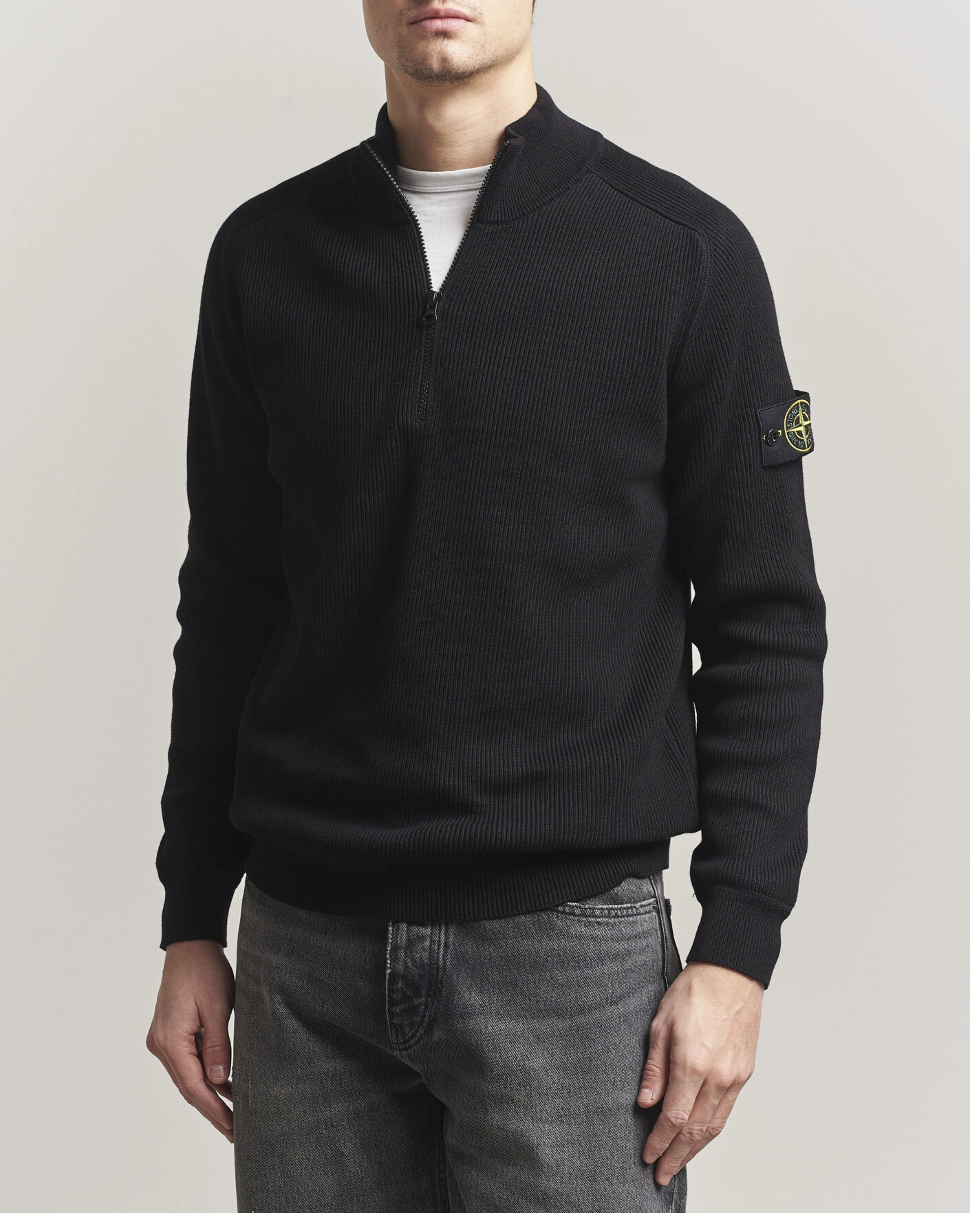 Herre | Trøjer | Stone Island | Ribbed Soft Organic Cotton Half Zip Black