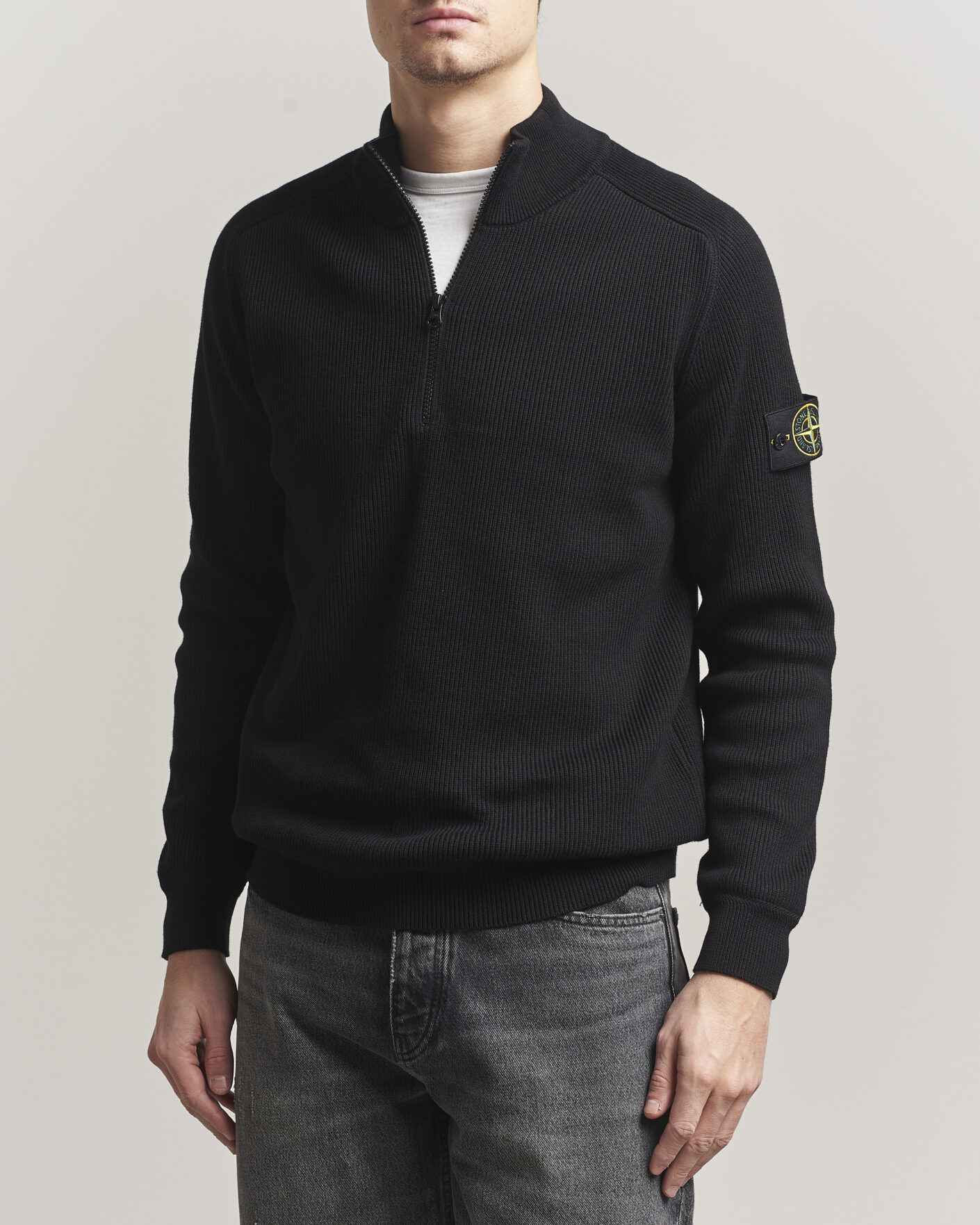Herre | Trøjer | Stone Island | Ribbed Soft Organic Cotton Half Zip Black