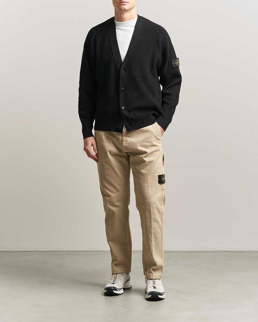 Herre | Trøjer | Stone Island | Ribbed Soft Organic Cotton Cardigan Black