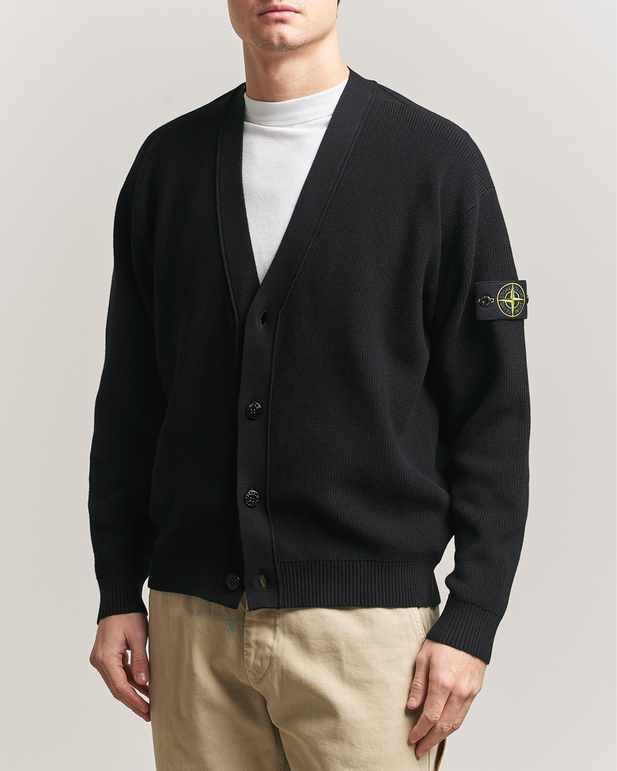Herre | Trøjer | Stone Island | Ribbed Soft Organic Cotton Cardigan Black