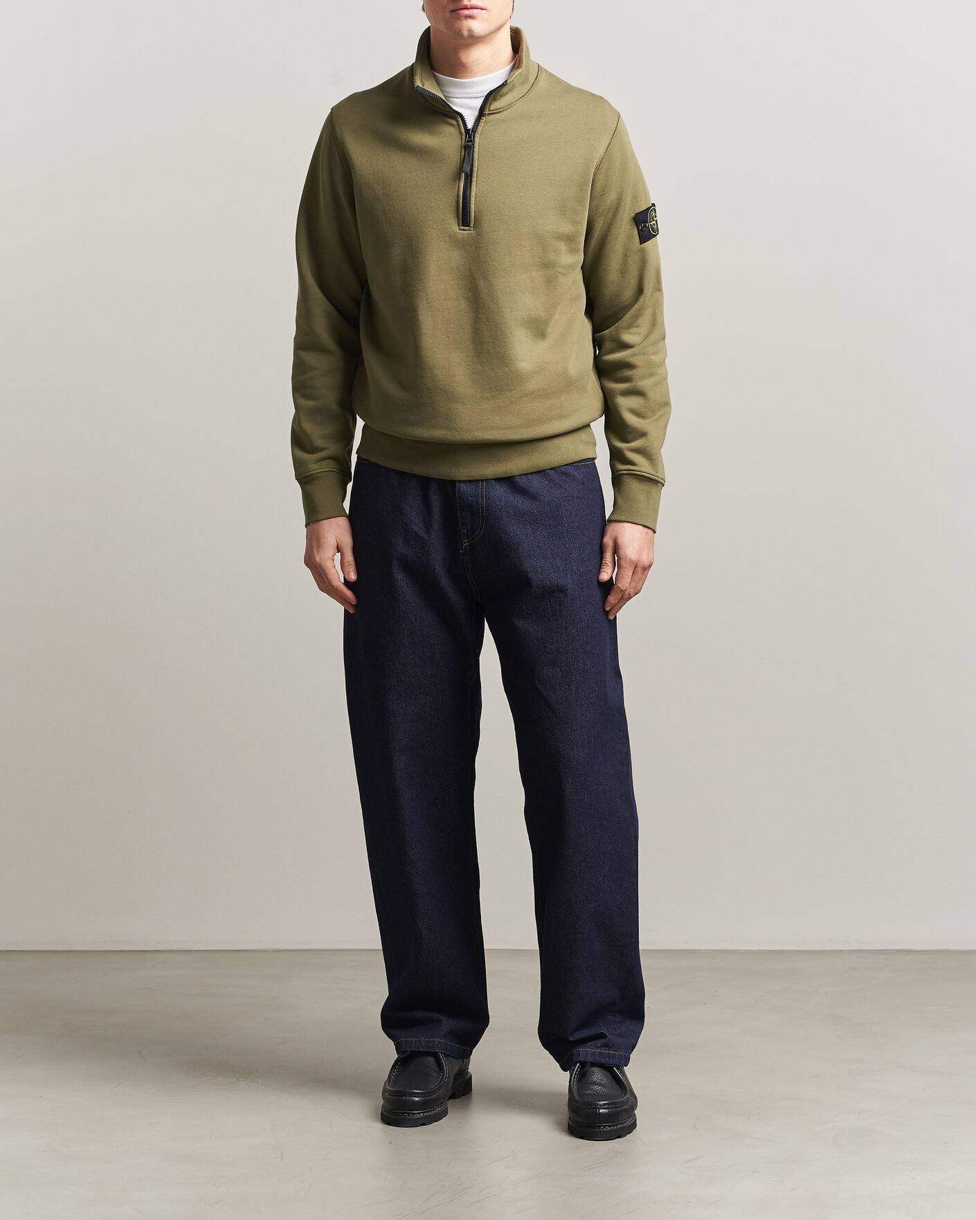 Herre | Trøjer | Stone Island | Garment Dyed Fleece Half Zip Military Green