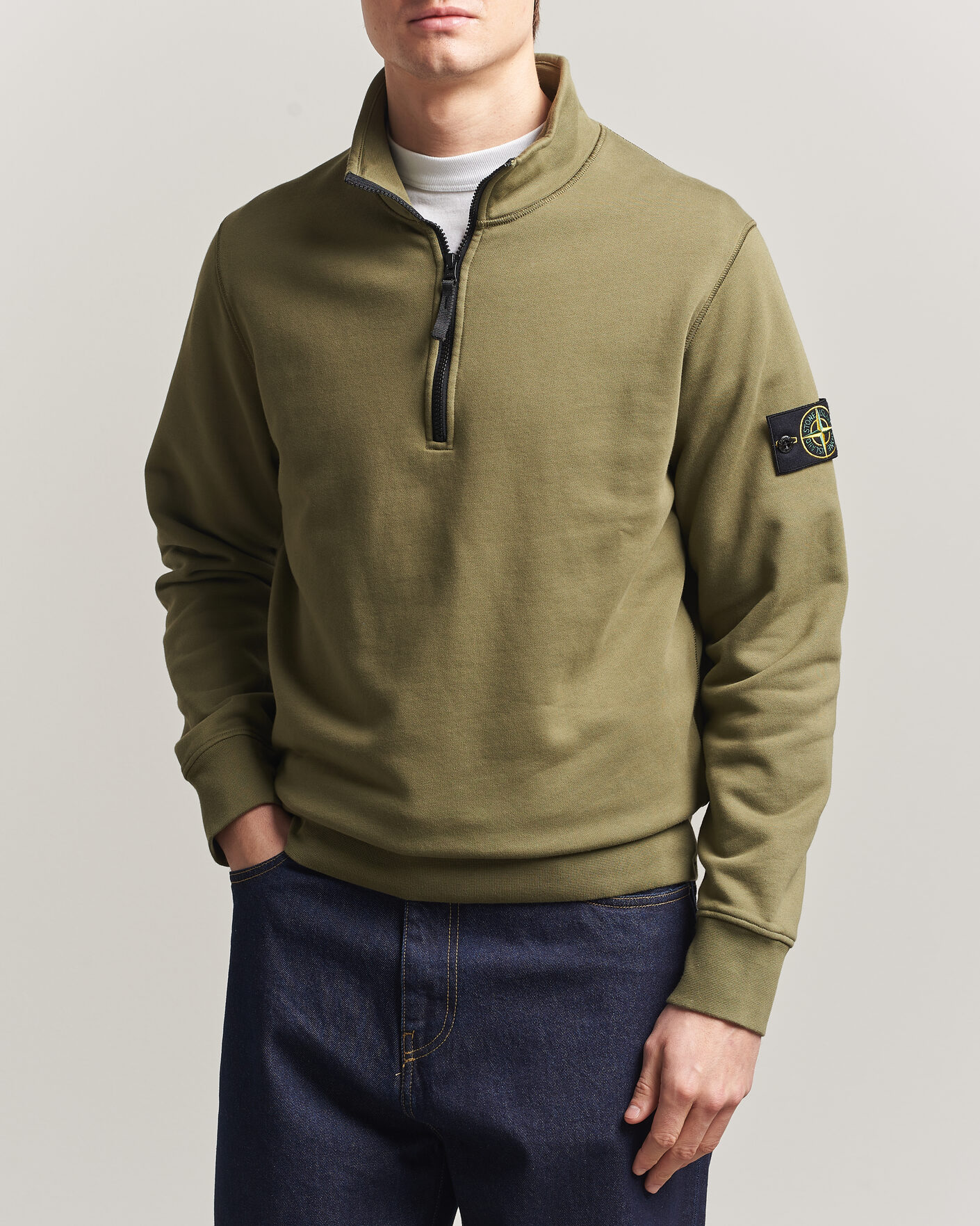 Herre | Trøjer | Stone Island | Garment Dyed Fleece Half Zip Military Green
