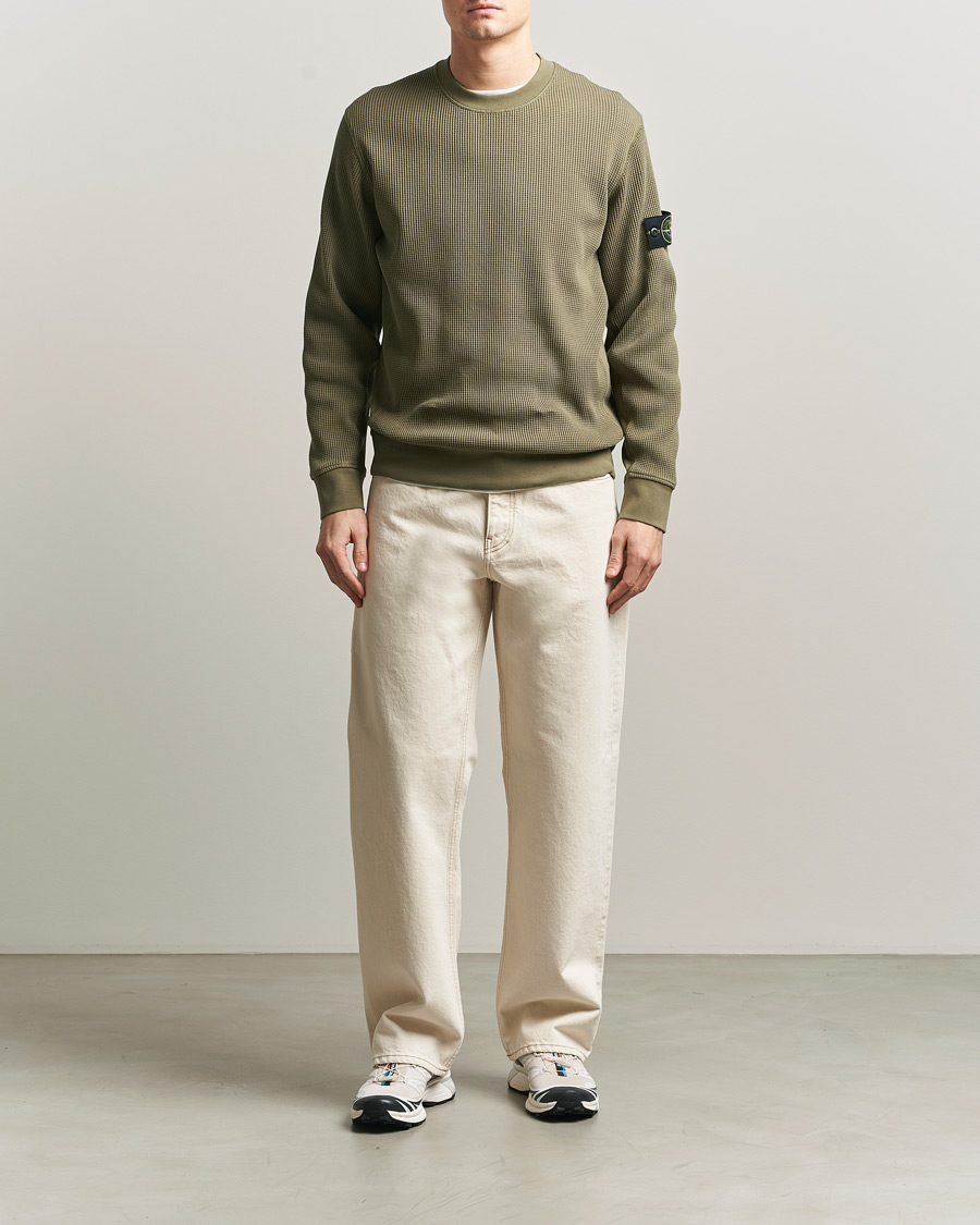 Herre | Trøjer | Stone Island | Organic Cotton Waffle Fleece Sweatshirt Military