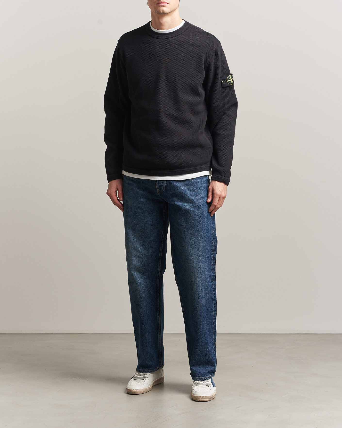 Herre | Trøjer | Stone Island | Mesh Stitch Organic Cotton Fleece Crewneck Black
