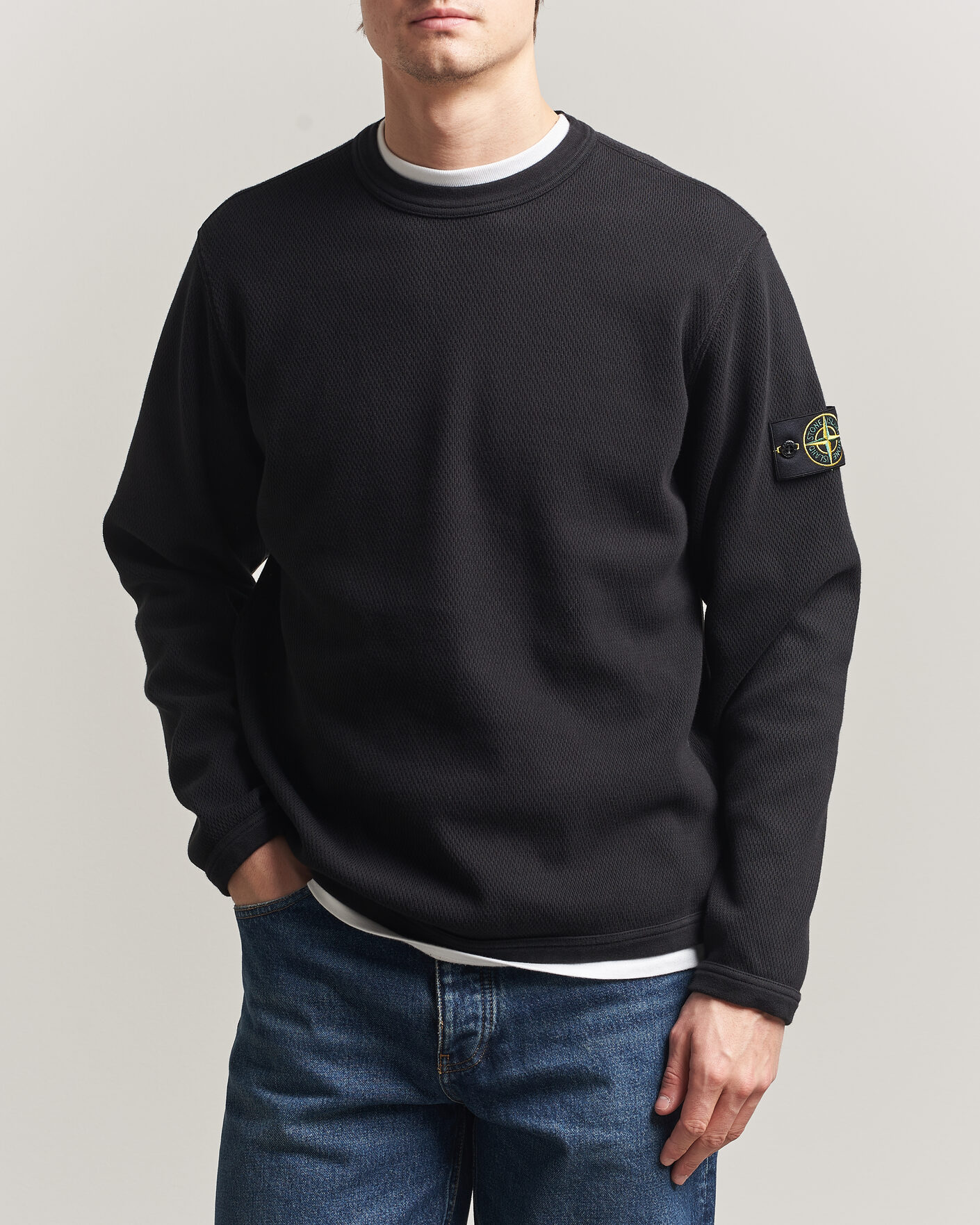 Herre | Trøjer | Stone Island | Mesh Stitch Organic Cotton Fleece Crewneck Black