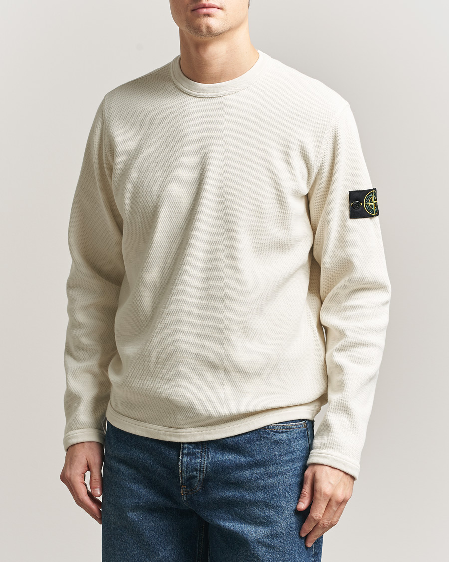 Herre | Trøjer | Stone Island | Mesh Stitch Organic Cotton Fleece Crewneck Ivory