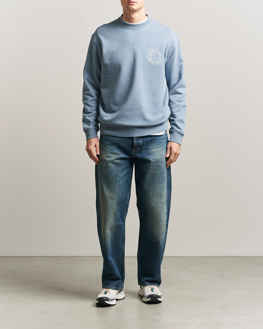 Herre | Trøjer | Stone Island | Cotton Fleece Printed Logo Sweatshirt Dark Blue