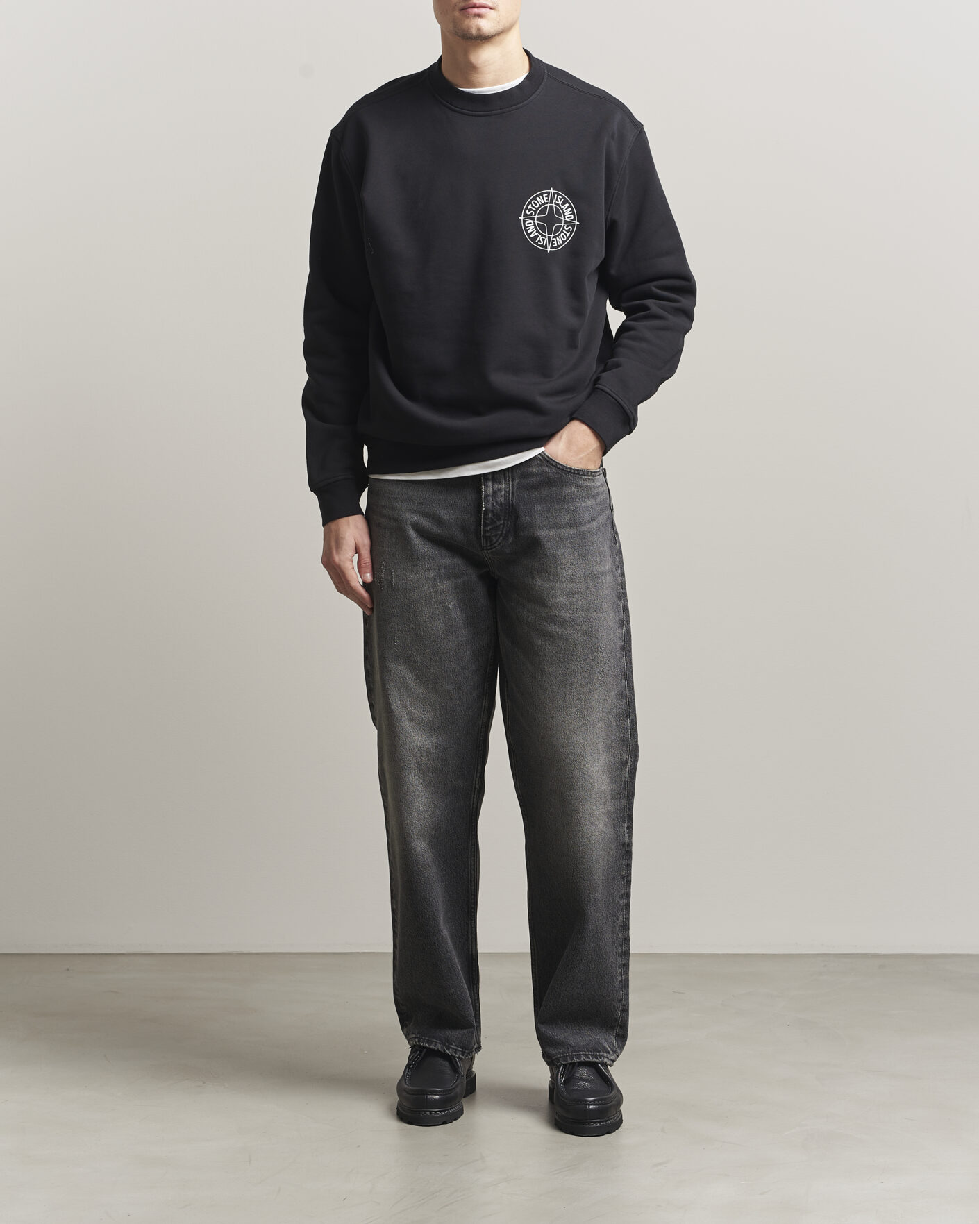 Herre | Trøjer | Stone Island | Cotton Fleece Printed Logo Sweatshirt Black