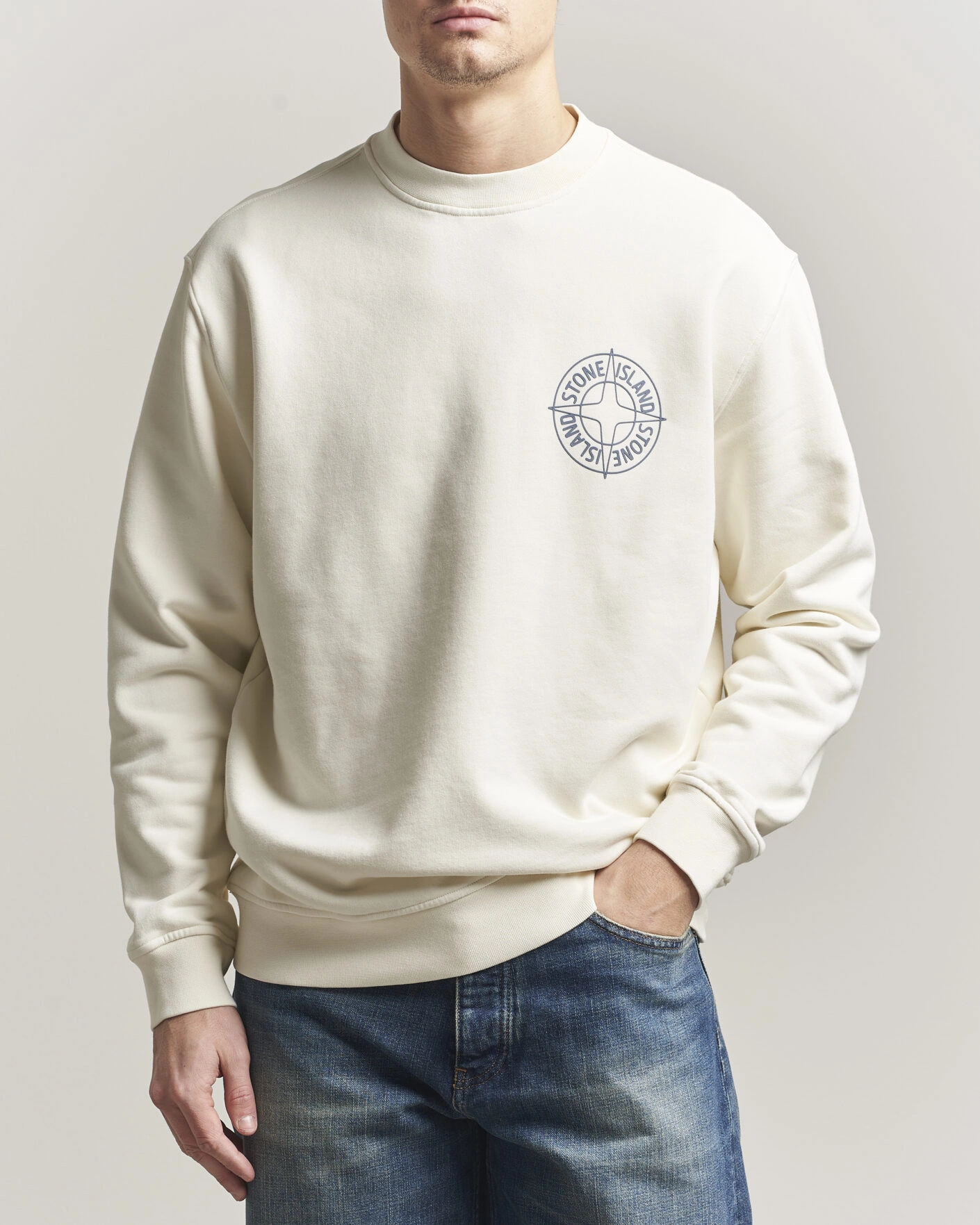 Herre | Trøjer | Stone Island | Cotton Fleece Printed Logo Sweatshirt Ivory