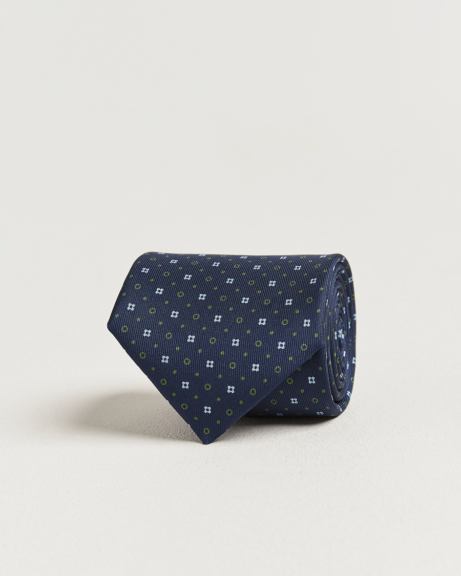 Herre | Slips | E. Marinella | 3-Fold Printed Silk Tie Dark Blue