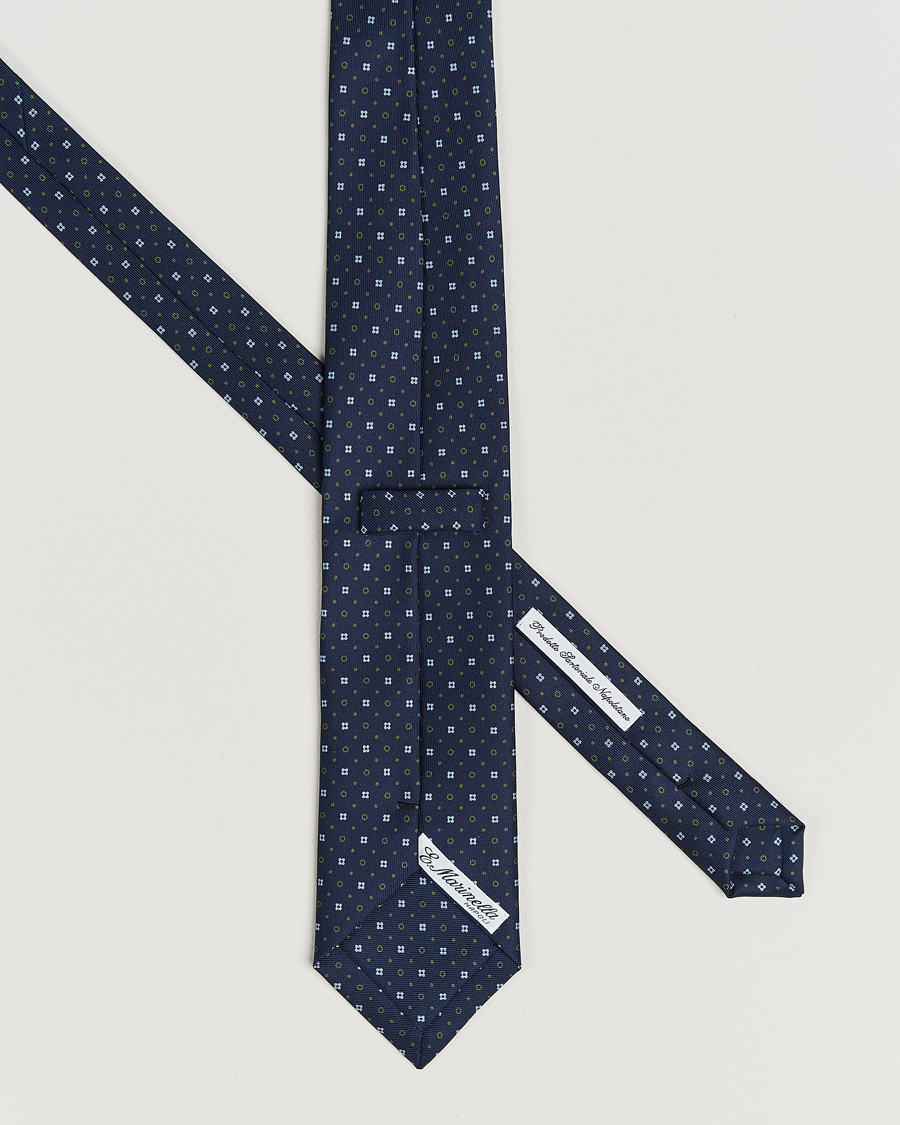 Herre | Slips | E. Marinella | 3-Fold Printed Silk Tie Dark Blue