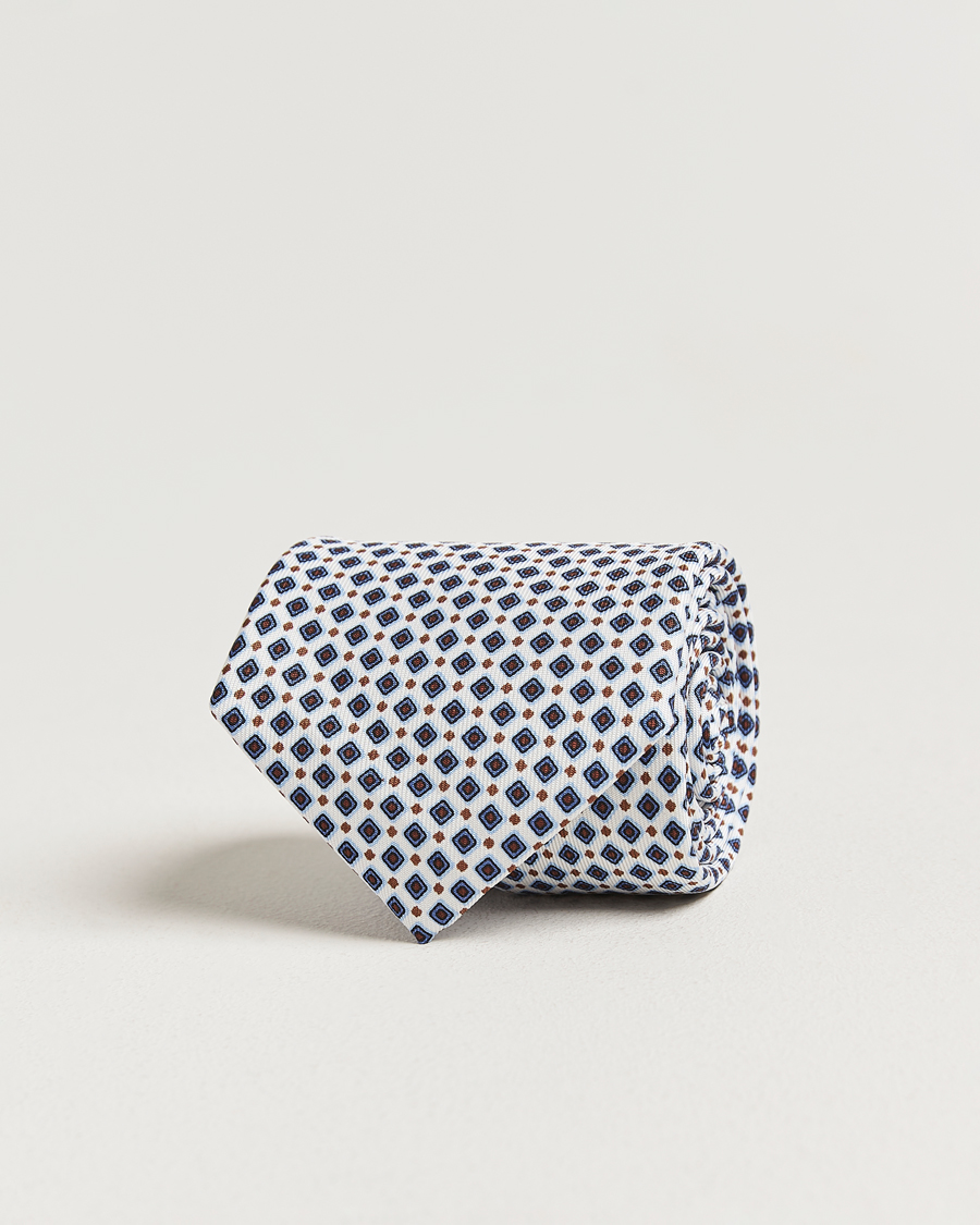 Herre | Slips | E. Marinella | 3-Fold Printed Silk Tie Blue/White