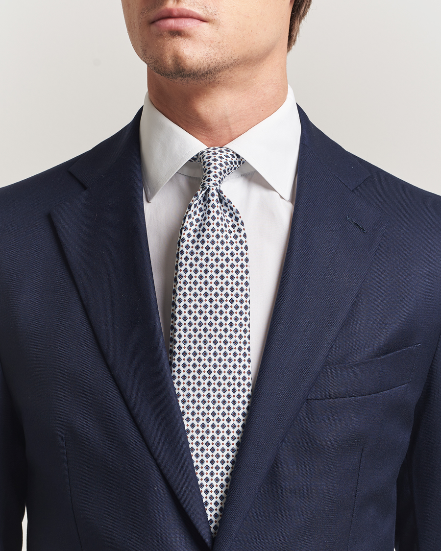 Herre | Slips | E. Marinella | 3-Fold Printed Silk Tie Blue/White