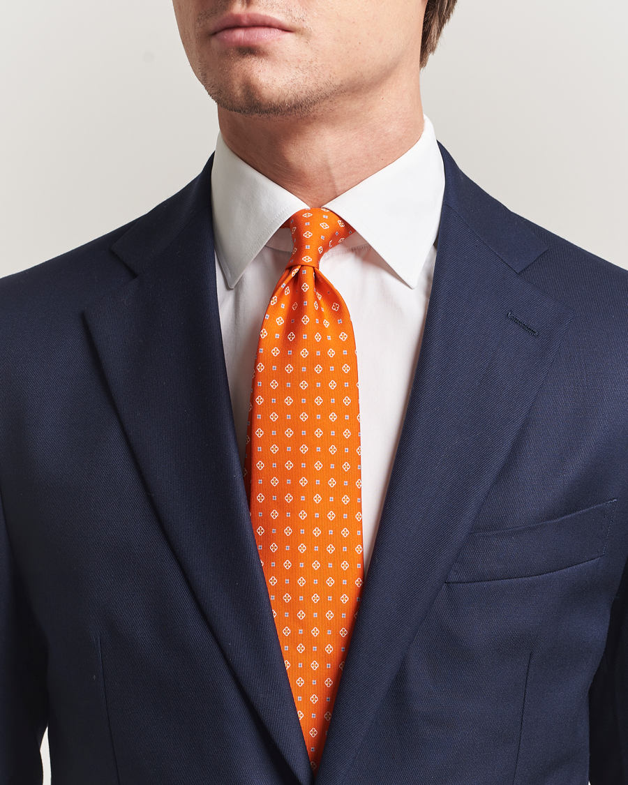 Herre | Slips | E. Marinella | 3-Fold Printed Silk Tie Orange