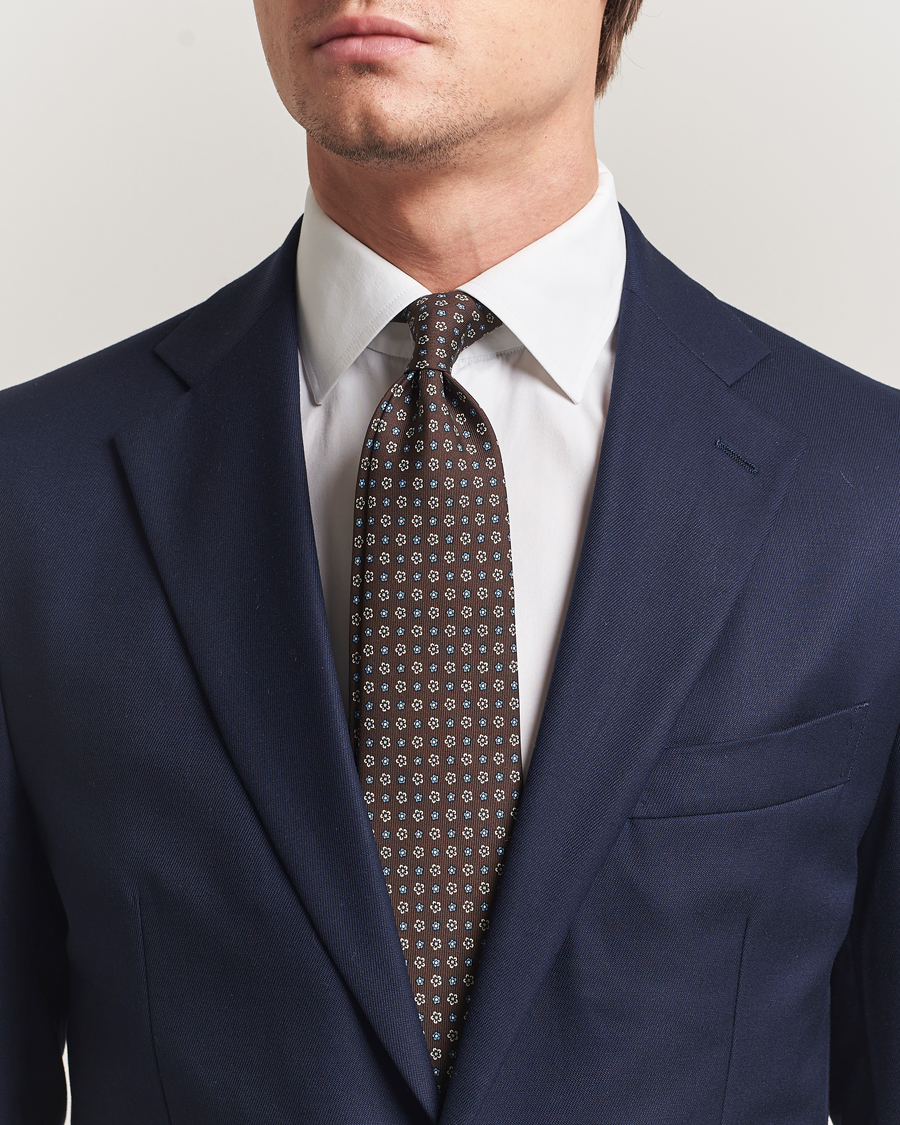 Herre | Slips | E. Marinella | 3-Fold Printed Silk Tie Brown